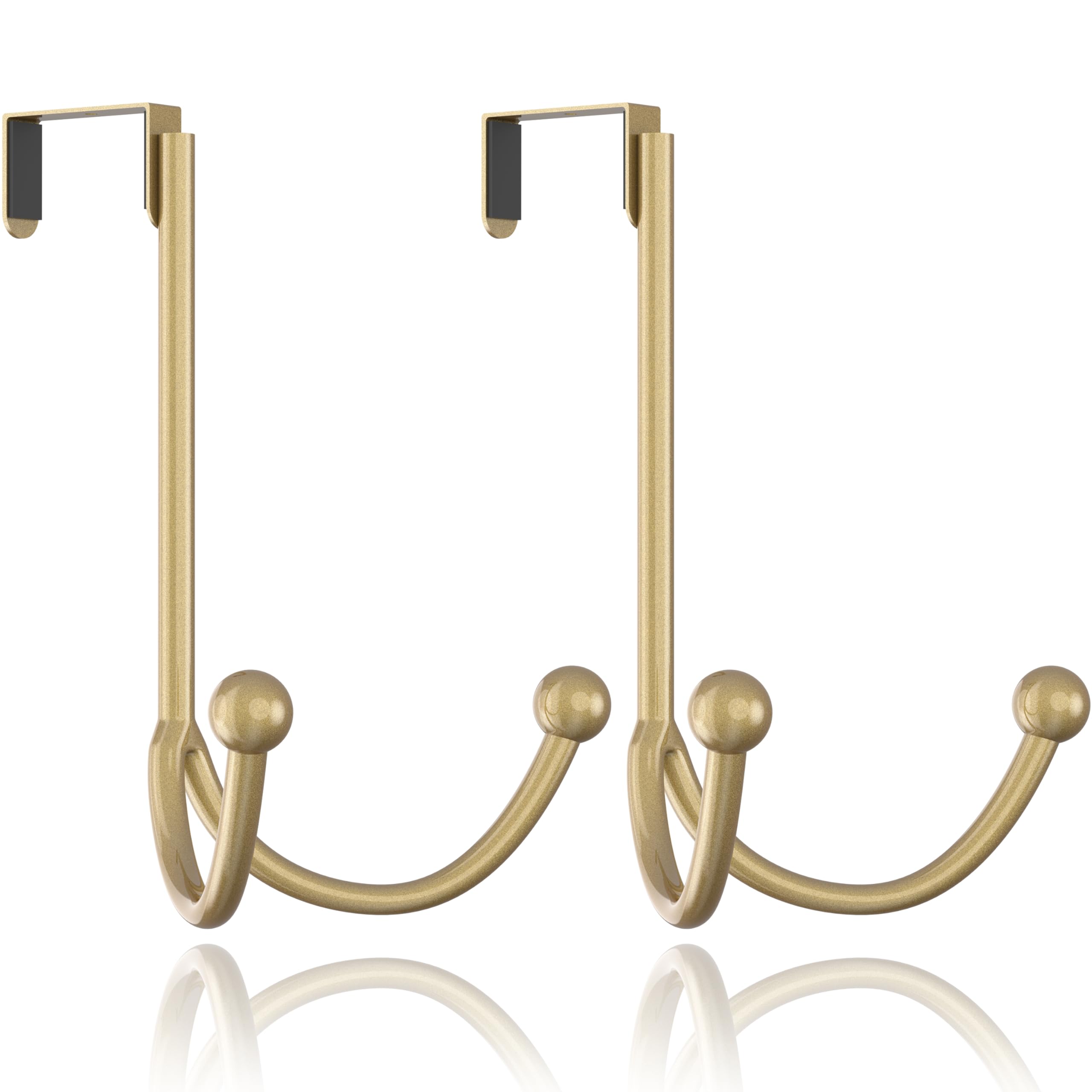 HFHOME 2-Pack Over The Door Double Hanger Hooks - Heavy Duty Metal Twin Hooks Organizer for Coats, Hats, Robes & Towels - Gold Finish - Perfect for Bedroom, Bathroom & Closet Organization