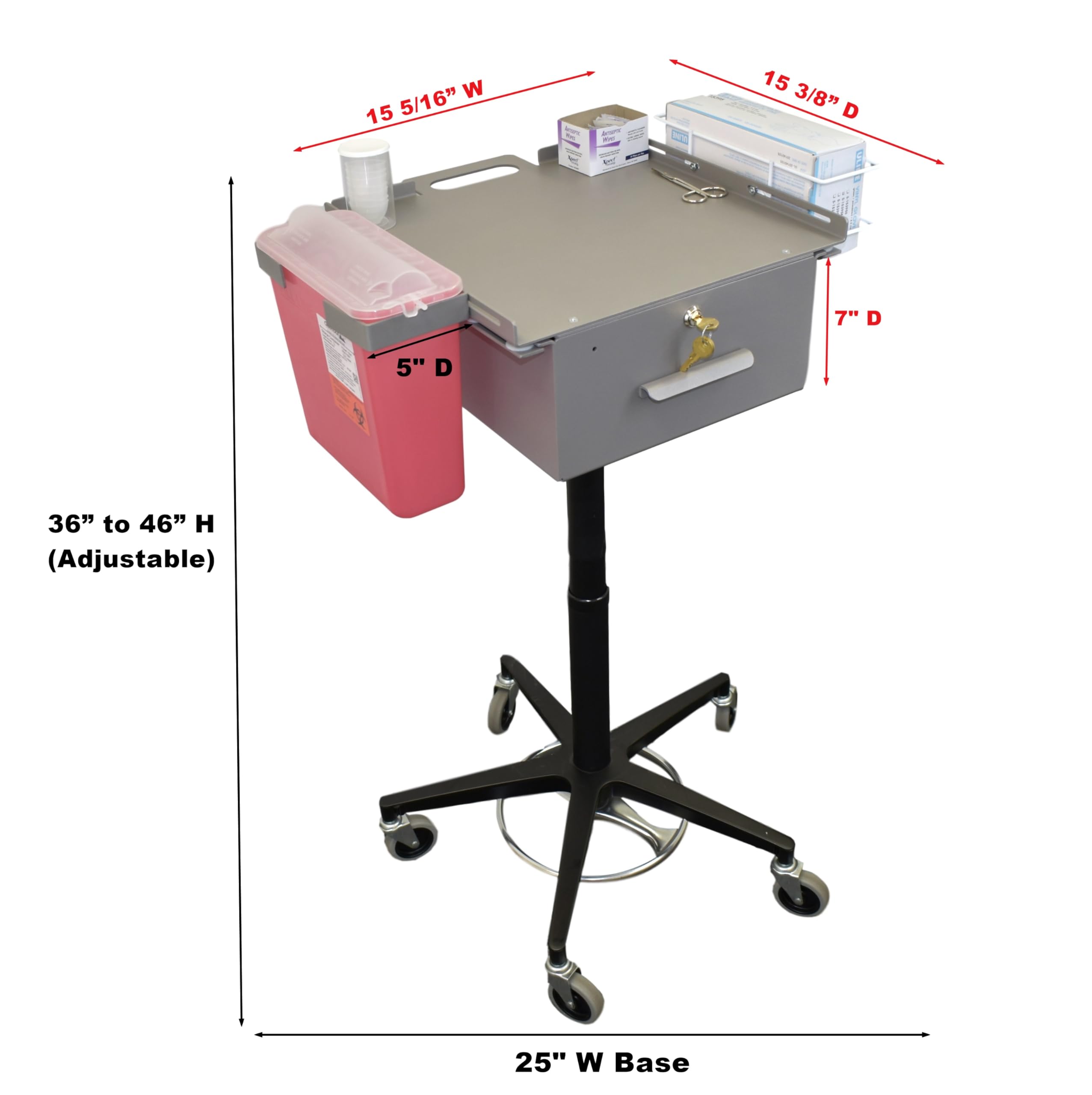 American Made Mobile Phlebotomy Cart with Wheels - Large Storage Drawer & Keyed Lock for Medical Supplies - Medical Utility Cart, Dialysis Supply Trolley & Med Cart for Hospitals, Clinics & Home Healthcare Use