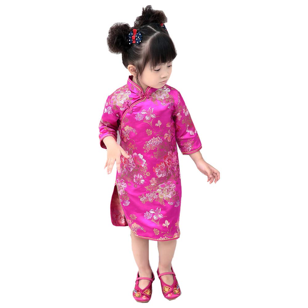 Elegant Peony Rose Qipao Cheongsam Dress for Women – Half Sleeve Chinese Traditional Wedding Dress & Princess Birthday Party Costume | Perfect for Bridal Shower, Tea Ceremony, and Cultural Events