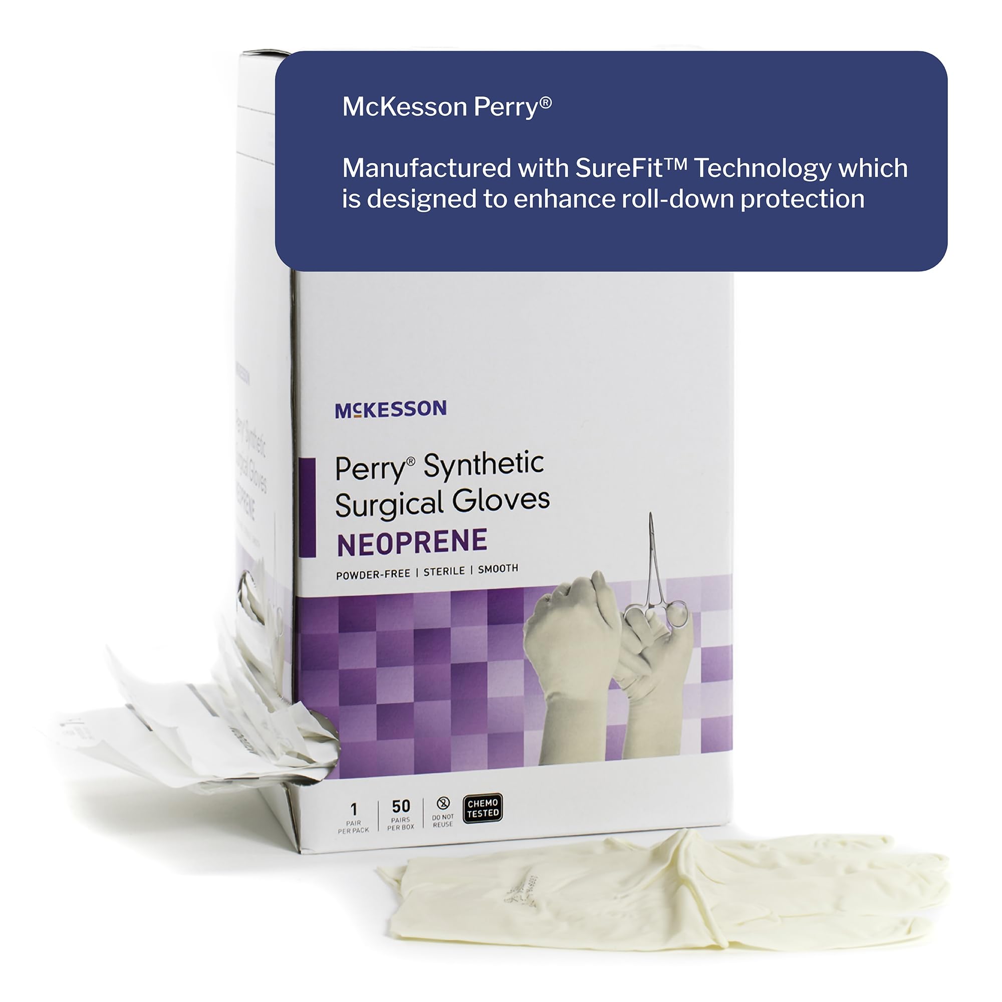 McKesson Perry Synthetic Surgical Gloves [50 Pairs] - Sterile, Neoprene, Disposable, Powder-Free, Chemo Tested - Size 6.5, Cream - Professional Medical & Healthcare Gloves for Hospitals, Clinics & Dental Offices