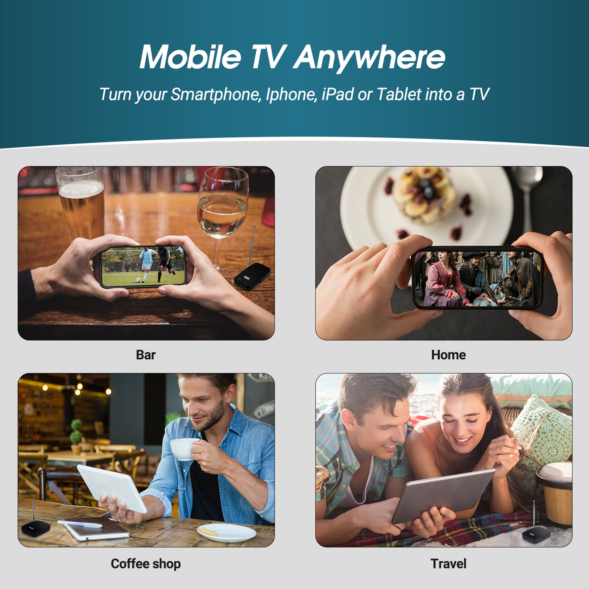 Portable Digital TV Tuner Receiver for Apple, Android & Chromebooks - WiFi DVB-T2 Freeview HD - Watch Live TV Anywhere | Perfect for Travel, Camping & Outdoor Entertainment