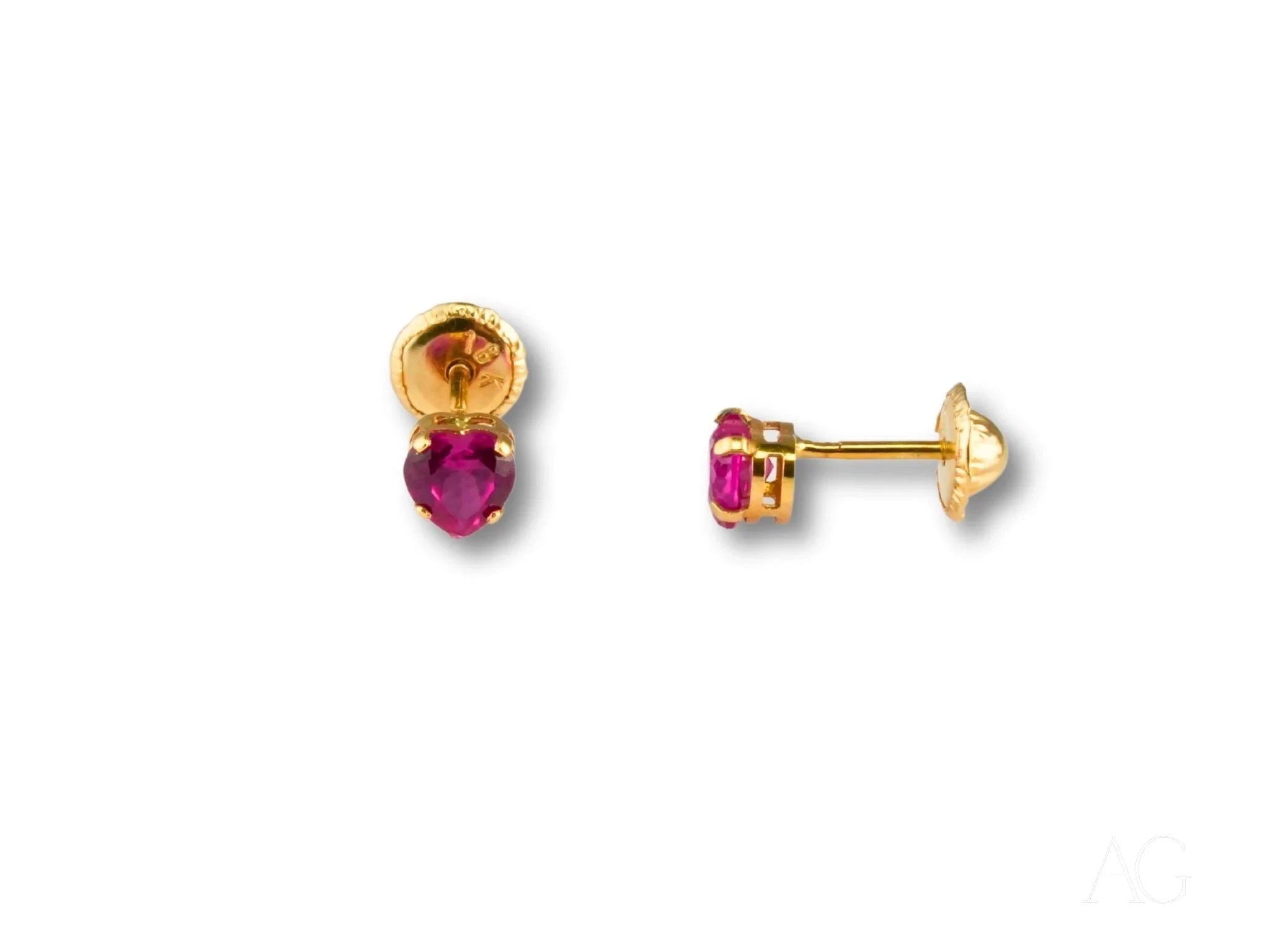 18K Gold CZ Heart Earrings for Women - Sparkling Ruby Red Cubic Zirconia Stud Earrings - Perfect for Valentine's Day, Anniversary Gifts & Romantic Date Nights