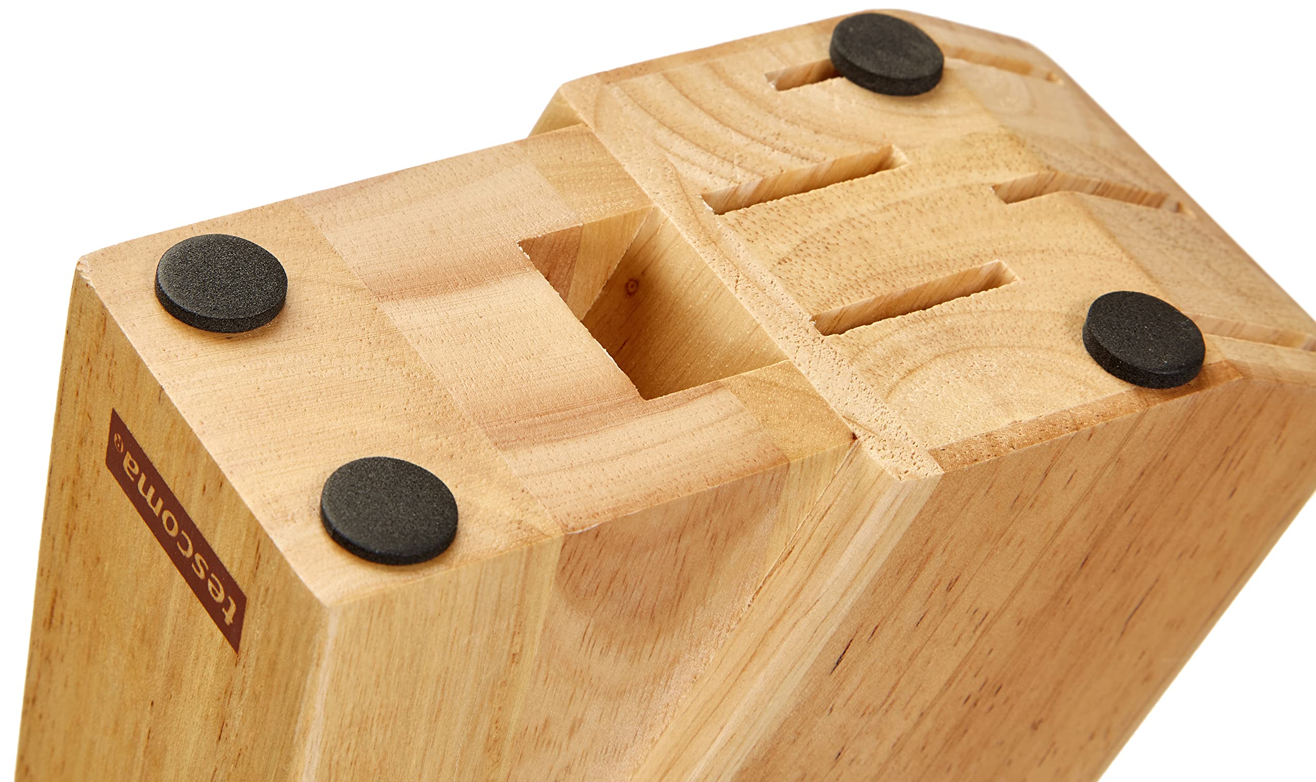 Premium Tescoma Universal Wooden Knife Block Holder - Fits 5 Knives & Scissors with Sharpening Steel | Perfect for Kitchen Organization & Countertop Storage