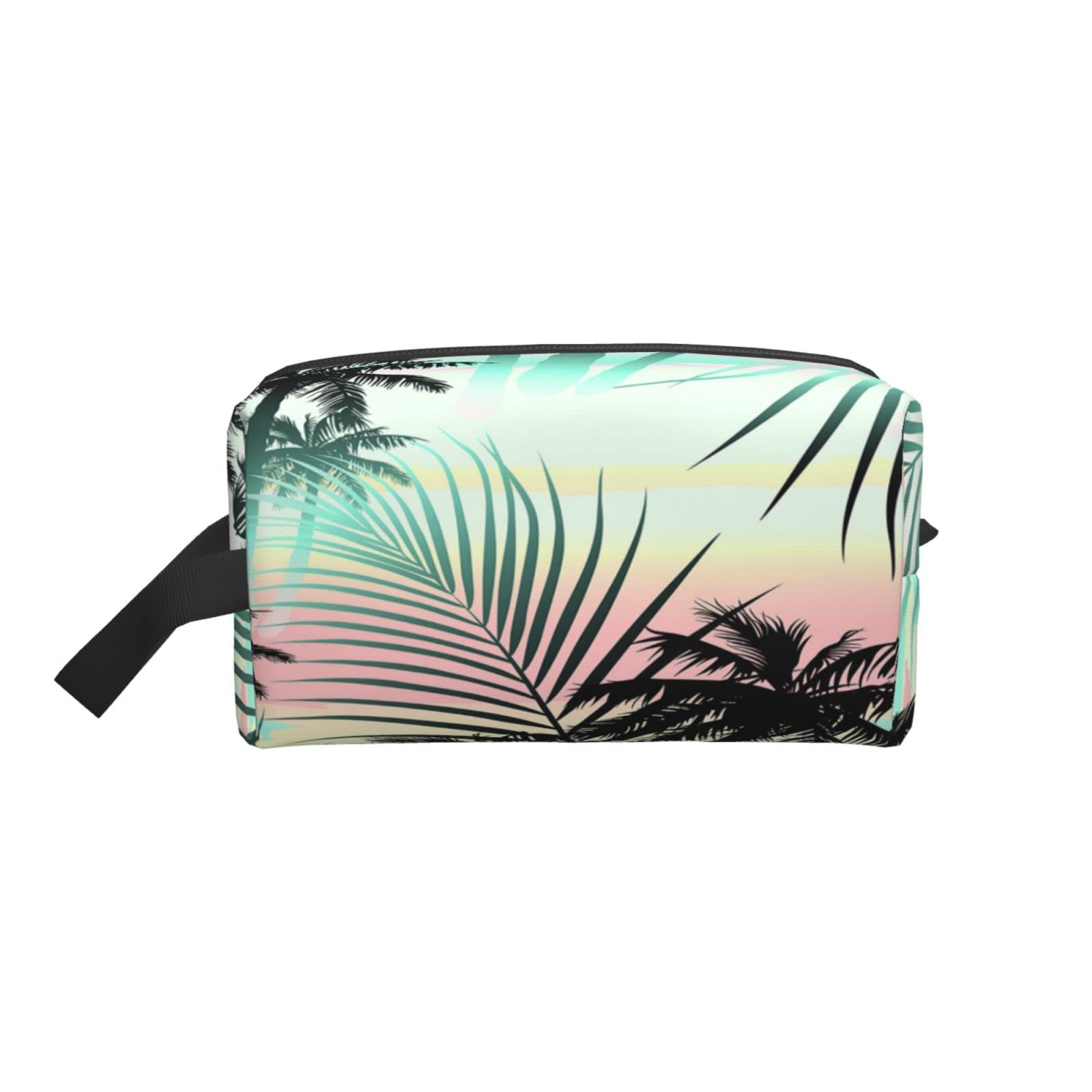 Wozukia Tropical Toiletry Bag - Beach Sunrise Striped Makeup Pouch for Travel & Gifts
