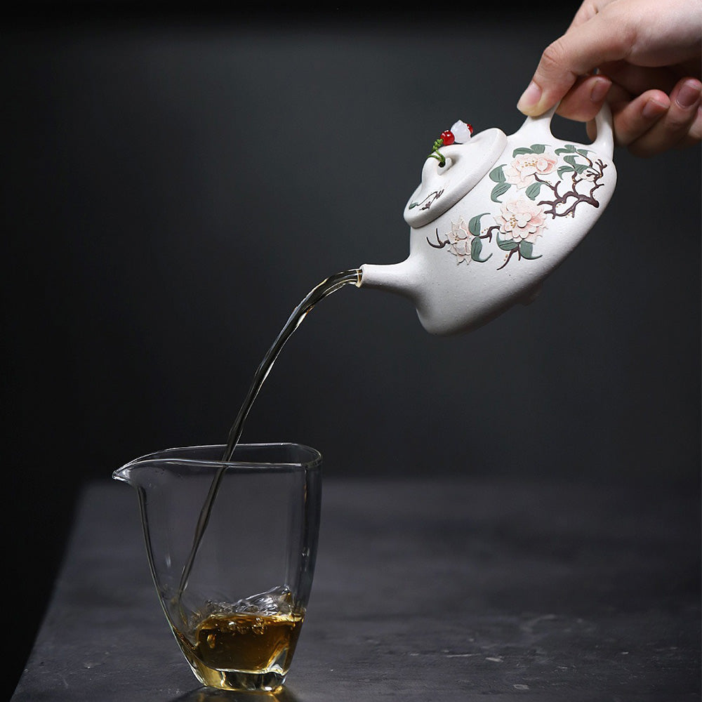 Premium Yixing White Clay Peony Shi Piao Teapot - Handcrafted Chinese Purple Clay Teapot for Oolong & Pu-erh Tea Brewing - Perfect for Tea Ceremonies & Gifts