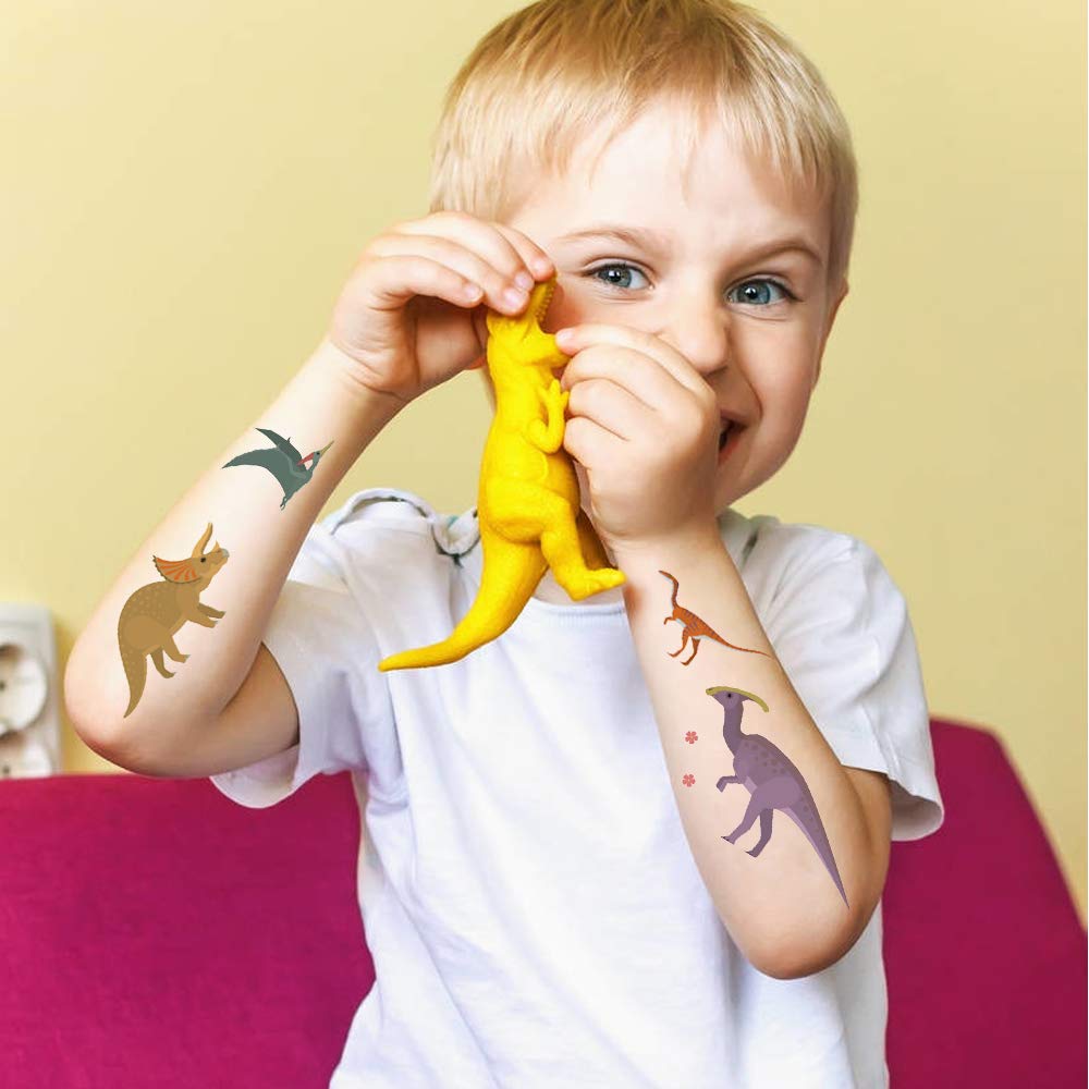 Dinosaur Temporary Tattoos for Kids - 9 Sheets Waterproof Fake Tattoos with Shark & Pirate Designs, Fun Body Art for Boys & Girls - Perfect for Birthday Gifts, Ocean Themed Parties, DIY Crafts & Costume Accessories | Great for Halloween, Summer Camp & Themed Events