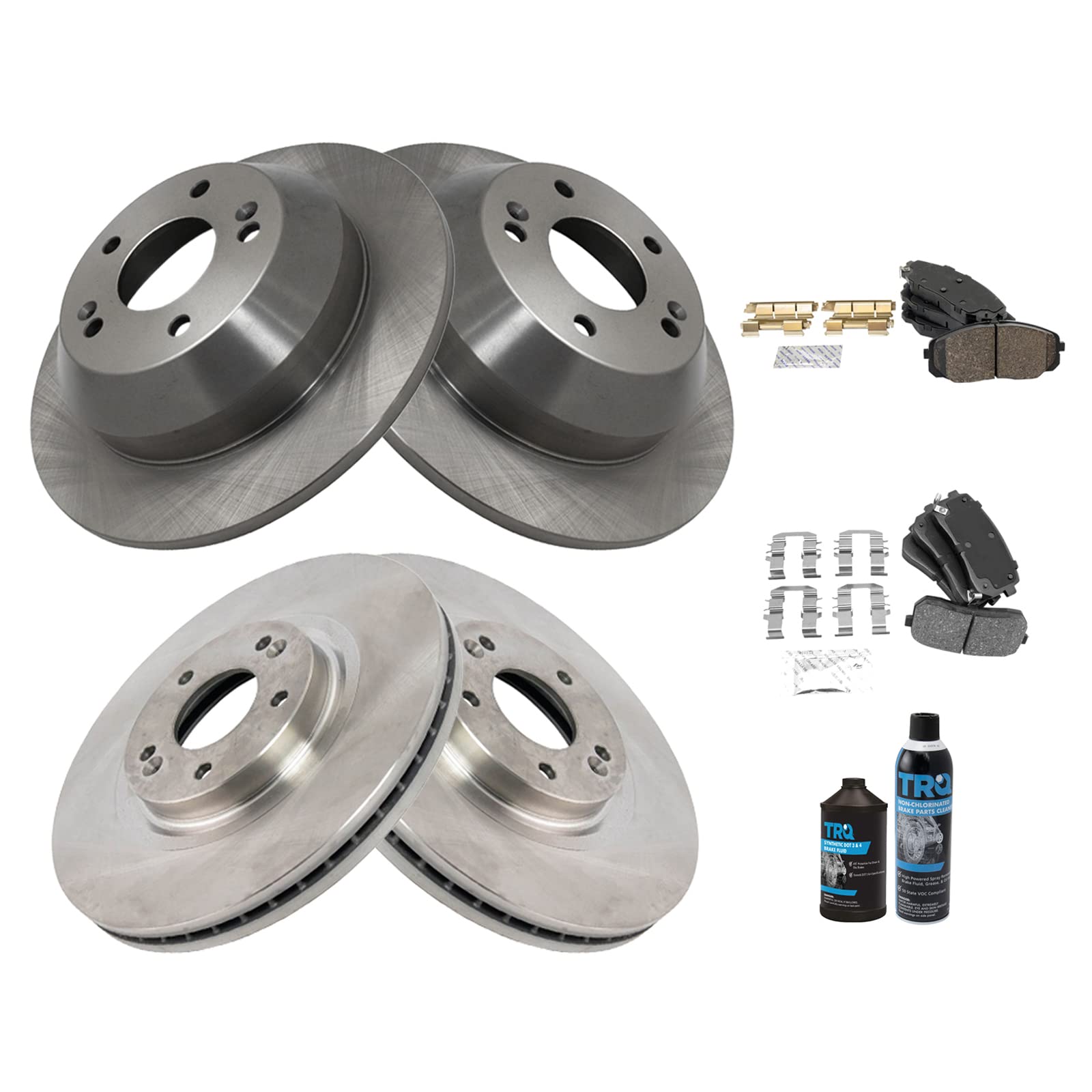 TRQ Front and Rear Brake Pad & Rotor Kit with Brake Chemical Kit - Ceramic Brake Pads & Solid Rotors for 2015-2020 Kia Sedona - Perfect for Smooth Stops and Enhanced Safety in City Driving and Highway Commutes