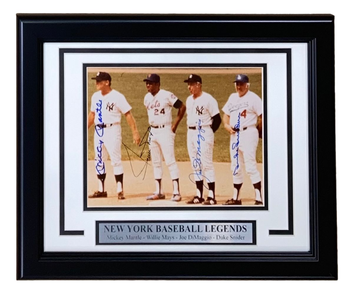 Authentic Signed Mickey Mantle, Joe DiMaggio, Willie Mays & Duke Snider Framed 8x10 Baseball Photo with JSA LOA - Perfect for Sports Memorabilia Collections, Man Cave Decor & Gift for Baseball Fans