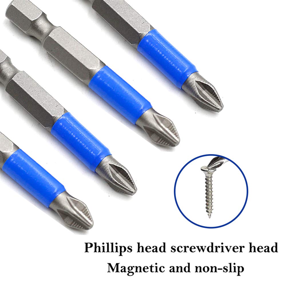 Biaungdo 10Pcs Magnetic Hex Anti-Slip Phillips Screwdriver Bits (PH2 x 50MM) - Premium Tool Bits for DIY, Furniture Assembly & Home Repair Projects