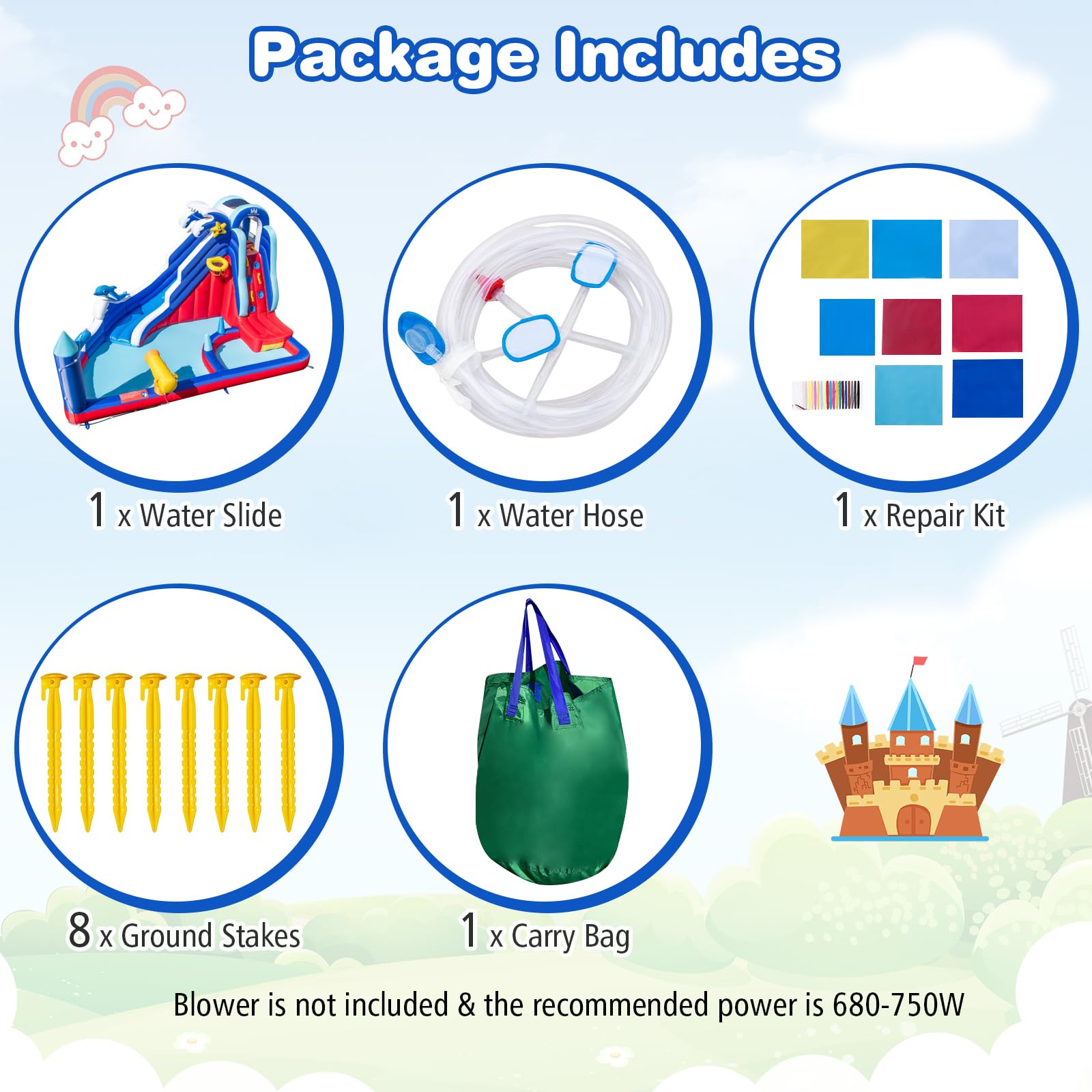 BOUNTECH Inflatable Water Slide with Dolphin Theme - Large Backyard Water Park for Kids & Adults, Includes Long Slide, Climbing Wall & Splash Pool - Perfect for Summer Parties, Outdoor Gatherings & Family Fun