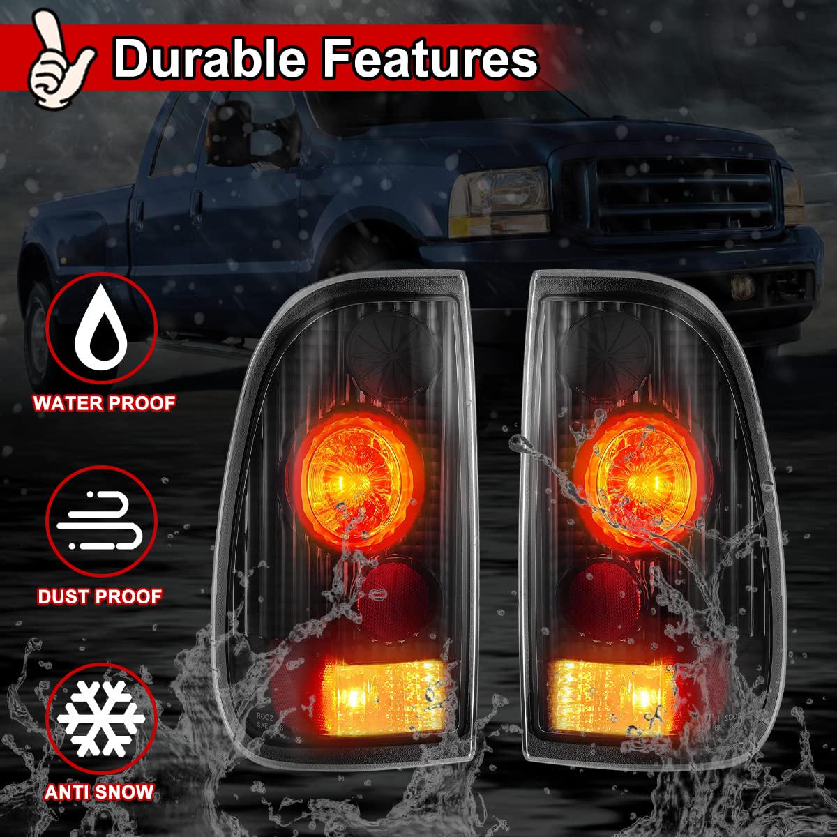 Nixon Offroad LED Tail Lights for Ford F-150 F-250 F-350 (1997-2003) - Matte Black Housing with Clear Lens - Direct Replacement Halogen Tail Lamps Assembly (1 Pair) - Perfect for Off-Roading, Truck Upgrades & Nighttime Driving Safety