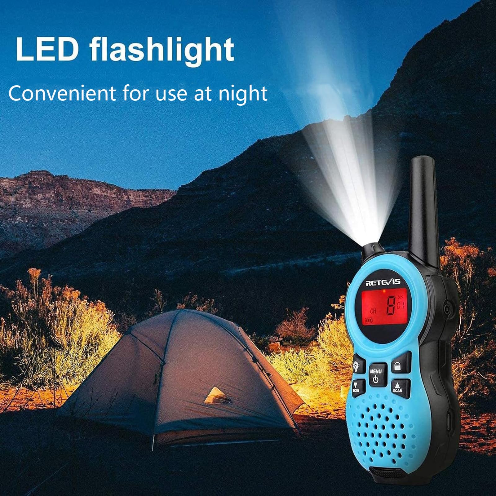 Retevis RT38 Kids Walkie Talkies - Mini Size USB Rechargeable Long Range FRS Radios for Boys & Girls Ages 6-12 - Perfect for Camping, Hiking, Outdoor Adventures & Family Games (Blue, 1 Pair)