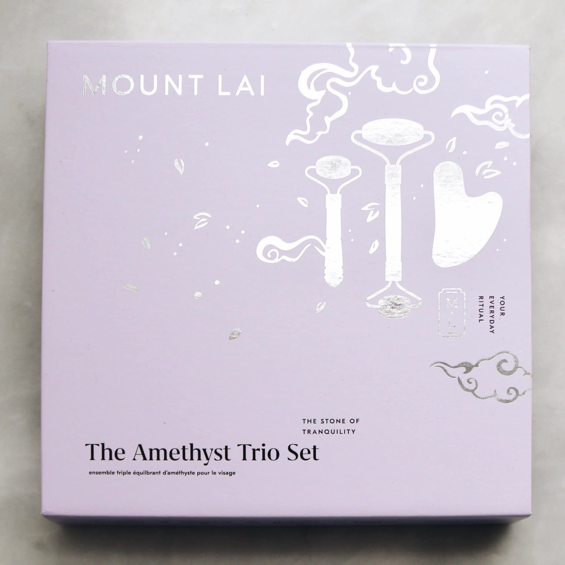 Mount Lai Amethyst Trio Calming Facial Set - Jade Roller & Gua Sha Tools for Face Massage, Relieve Tension & Reduce Puffiness | Anti-Aging Skincare Set for Glowing Skin | Perfect for Morning Routine & Self-Care Spa Days