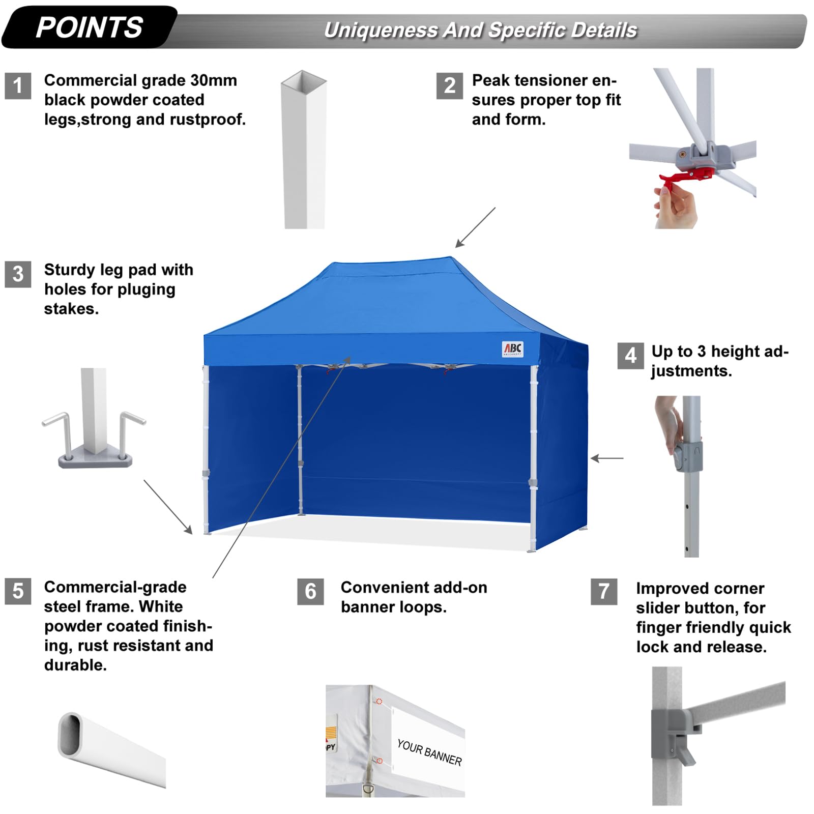 ABCCANOPY 10x15 Commercial Easy Pop Up Canopy Tent with Removable Sidewalls - Royal Blue | Perfect for Outdoor Events, Farmers Markets & Beach Parties