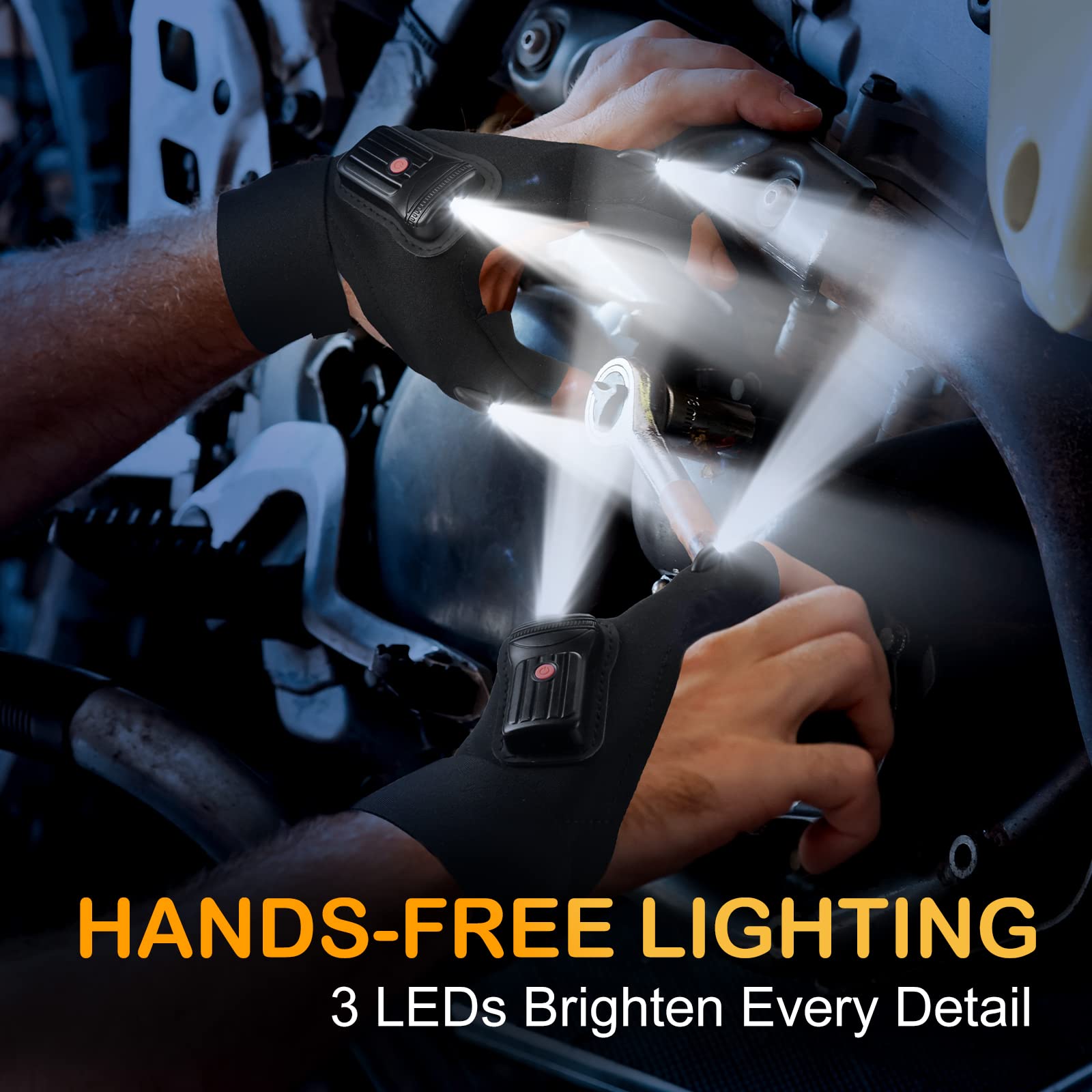 Rechargeable LED Flashlight Gloves for Men - Hands-Free Light for Fishing, Camping, Repairing & Outdoor Activities - Perfect Christmas, Birthday Gifts for Dad, Husband & Teen Boys - Cool Gadgets & Stocking Stuffers