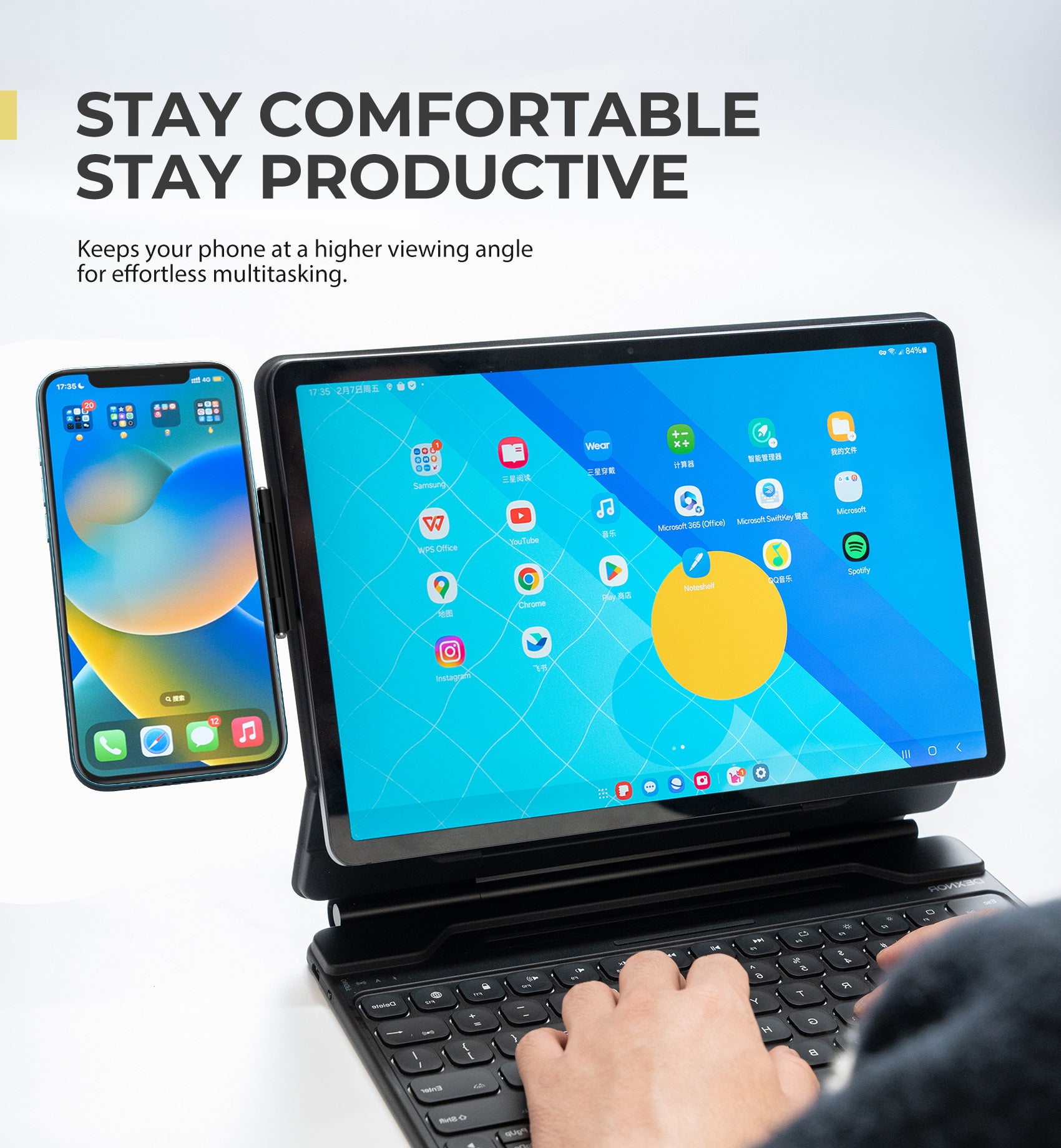 Dexnor Magnetic Phone Holder for Magic Keyboard - Universal Magsafe & Non-Magsafe Compatible, Slim Foldable Stand for iPad & Samsung Keyboard Cases | Perfect for Office, Travel & Home Productivity