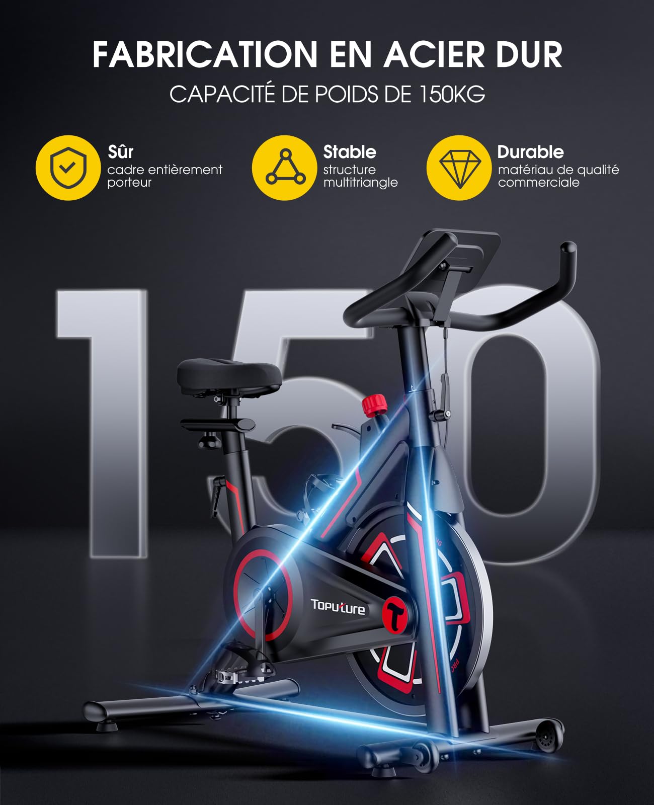 Topure Magnetic Exercise Bike for Home - Indoor Cycling Bike with Silent Belt Drive, 330LBS Weight Capacity & LCD Display - Comfortable Seat & APP Connectivity for Cardio Workout - Perfect for Home Gym, Apartment Fitness & Indoor Cycling Training