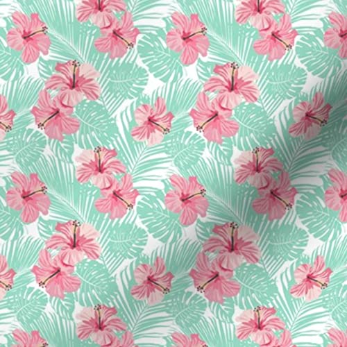Hibiscus Tropical Floral Printed Minky Fabric - Teal Hawaii Summer Beach Design Fat Quarter for Sewing Baby Blankets, Quilt Backing & Plush Projects - Soft & Cozy Fabric for DIY Crafts, Nursery Decor & Home Accessories