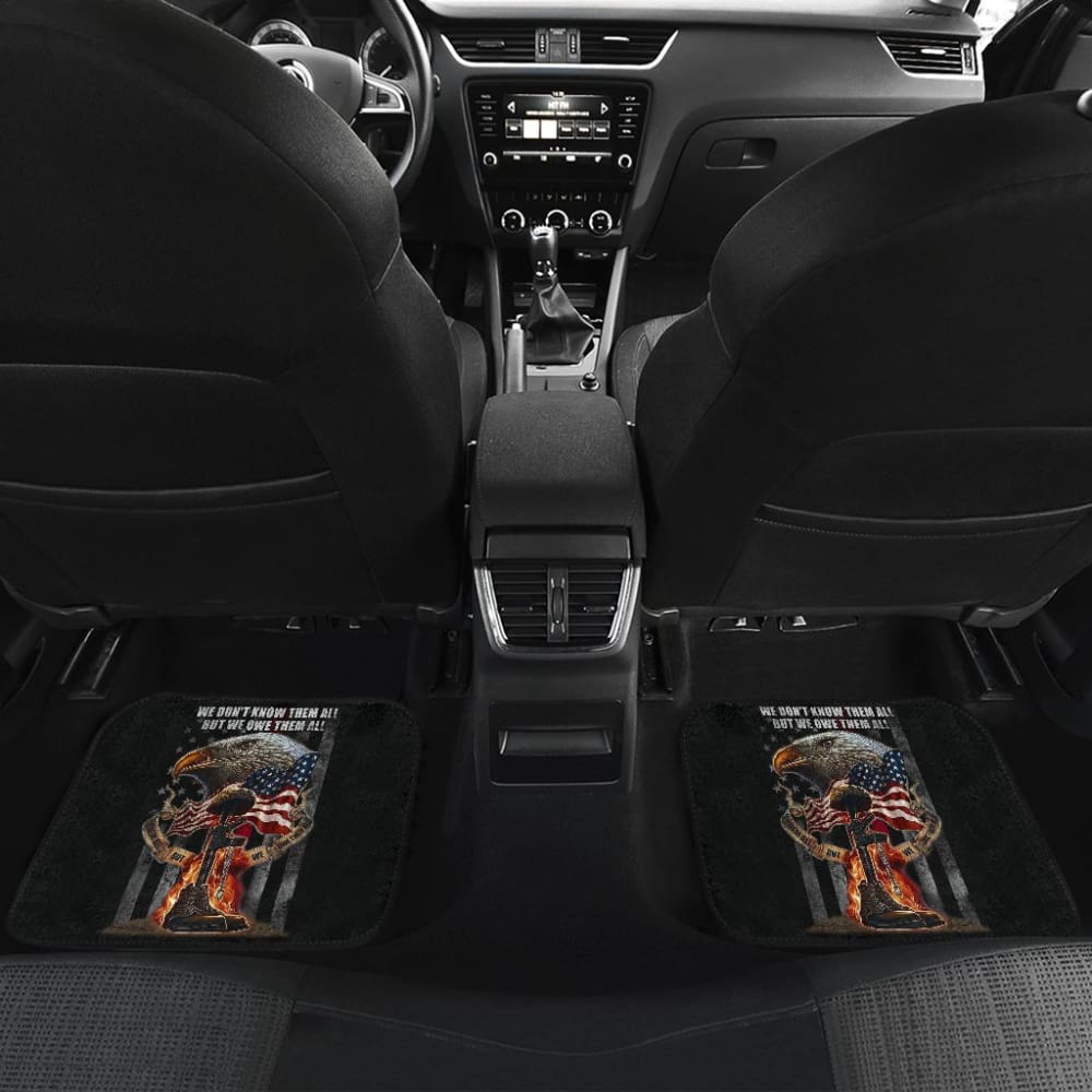Patriotic American Flag Eagle Car Floor Mats - 'We Don't Know Them All, But We Owe Them All' Military Tribute - Non-Slip Vehicle Accessories for Trucks, SUVs & Cars - Perfect for Memorial Day, Veterans Day & 4th of July Decor