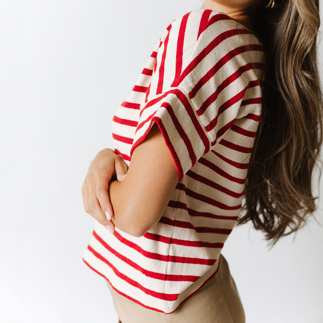 Boss Tee - Premium Men's Striped T-Shirt in Crimson Red | Casual Wear & Street Style Fashion
