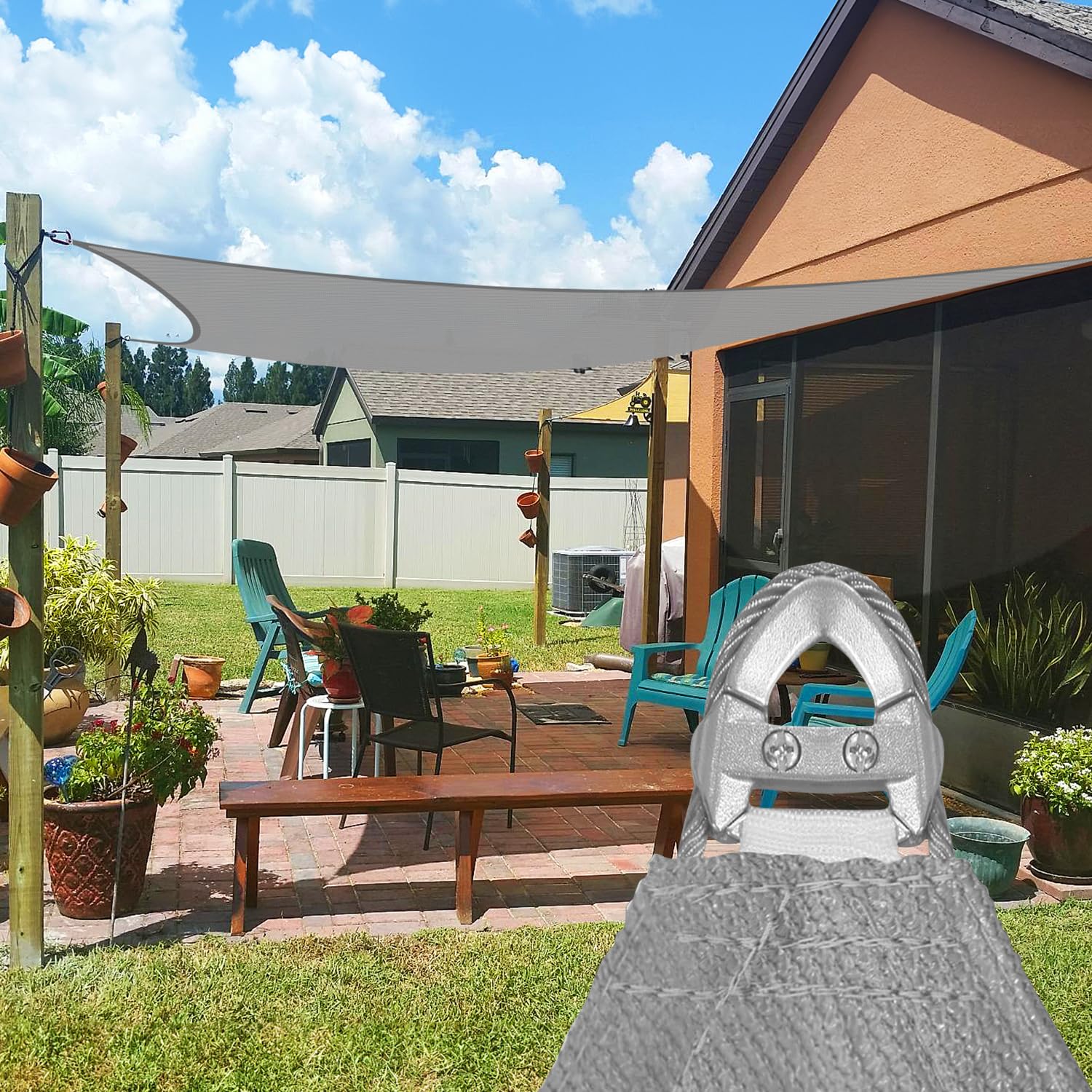 17' x 17' Rectangle Sun Shade Sail with A-Ring & Wire Rope - UV Protection Outdoor Canopy for Deck, Backyard, Patio, Garden - Light Gray - Perfect for Summer Shade, Poolside Lounging, and Outdoor Entertaining