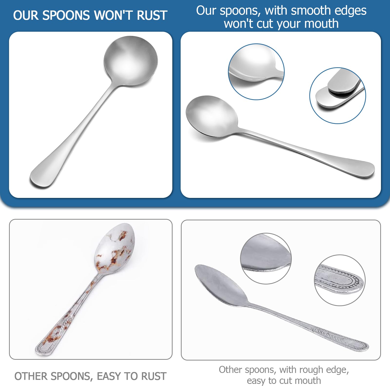 10-Piece Stainless Steel Soup Spoons Set - 6.7 Inch Round Bouillon Spoons for Dining, Restaurants & Home Kitchen Use