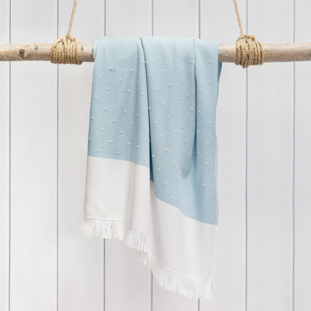 Premium Blue Dot Fouta Towel Resort Set - 4 Washcloths, 4 Hand Towels, 4 Bath Towels & 2 Bath Sheets - Luxury Spa & Beach Accessories for Vacation, Poolside & Home Bathroom
