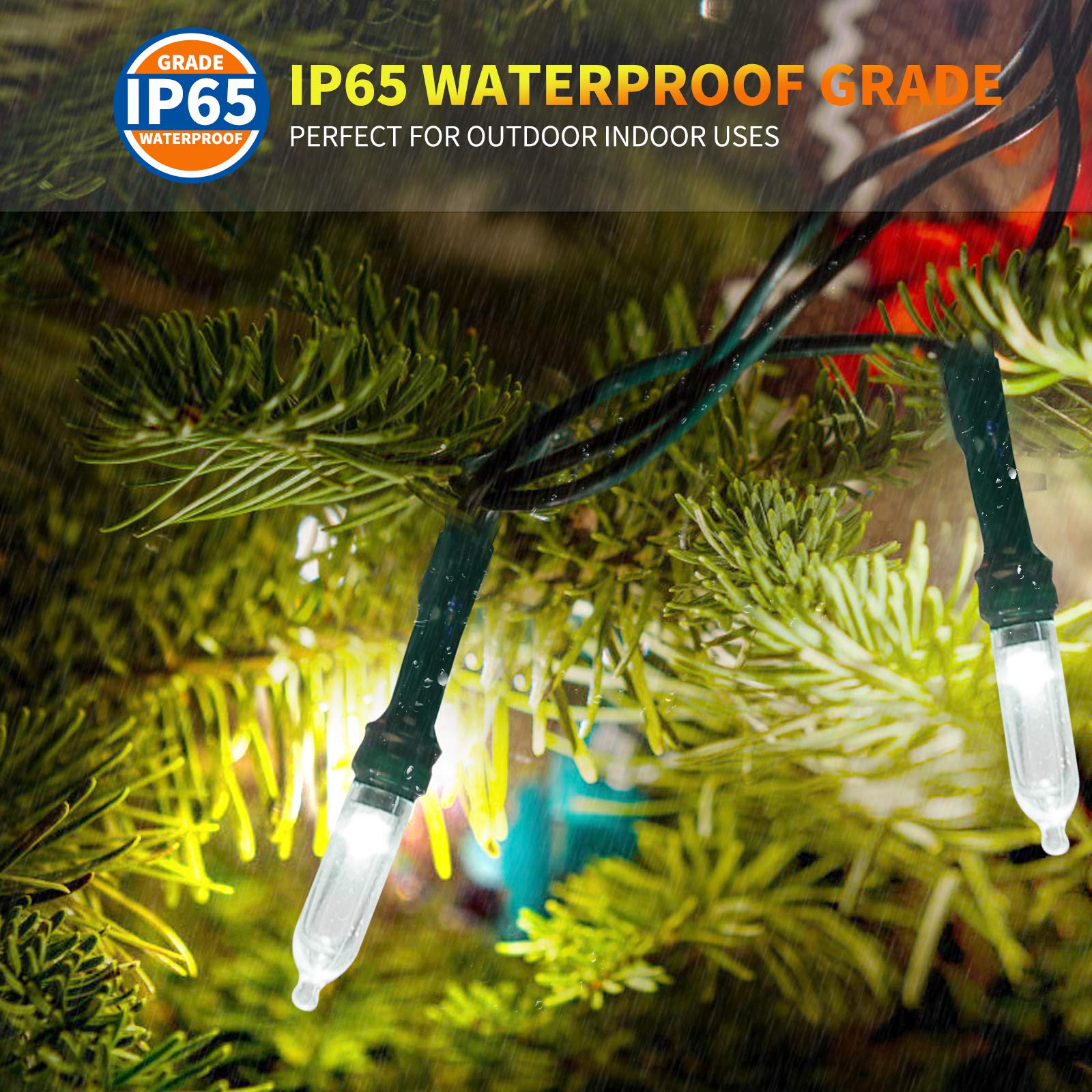 Tcamp 33ft 100LED Christmas String Lights with Remote Timer - USB/Battery Powered Waterproof Fairy Lights for Indoor & Outdoor Decor - 8 Lighting Modes for Christmas Tree, Wreath, Party & Home Decoration (White)