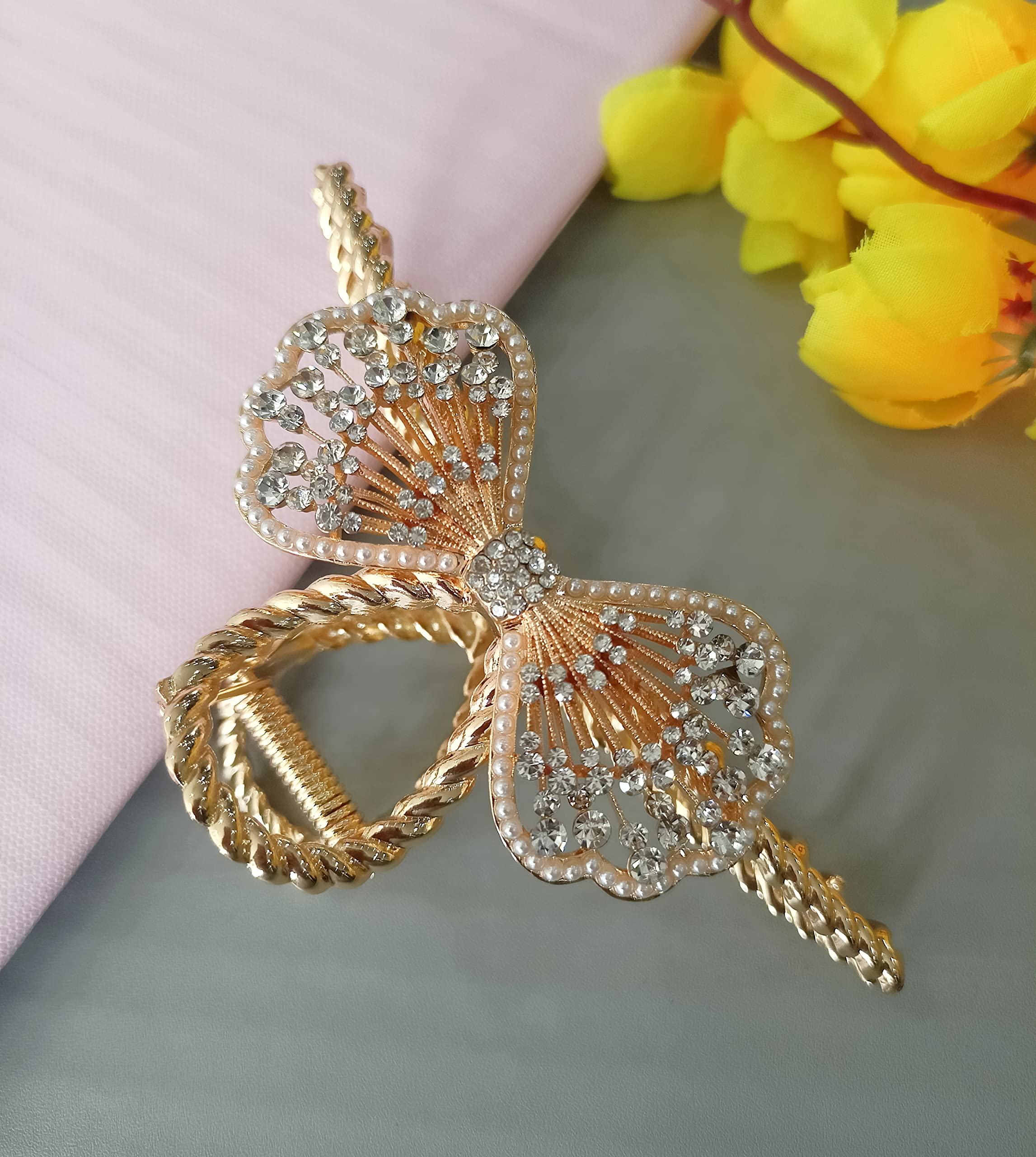 Korean Style Large Hair Claw Clip - Rhinestone Metal Hair Clutcher for Women & Girls | Thick Hair Accessories | Perfect for Updos, Ponytails & Everyday Hairstyles