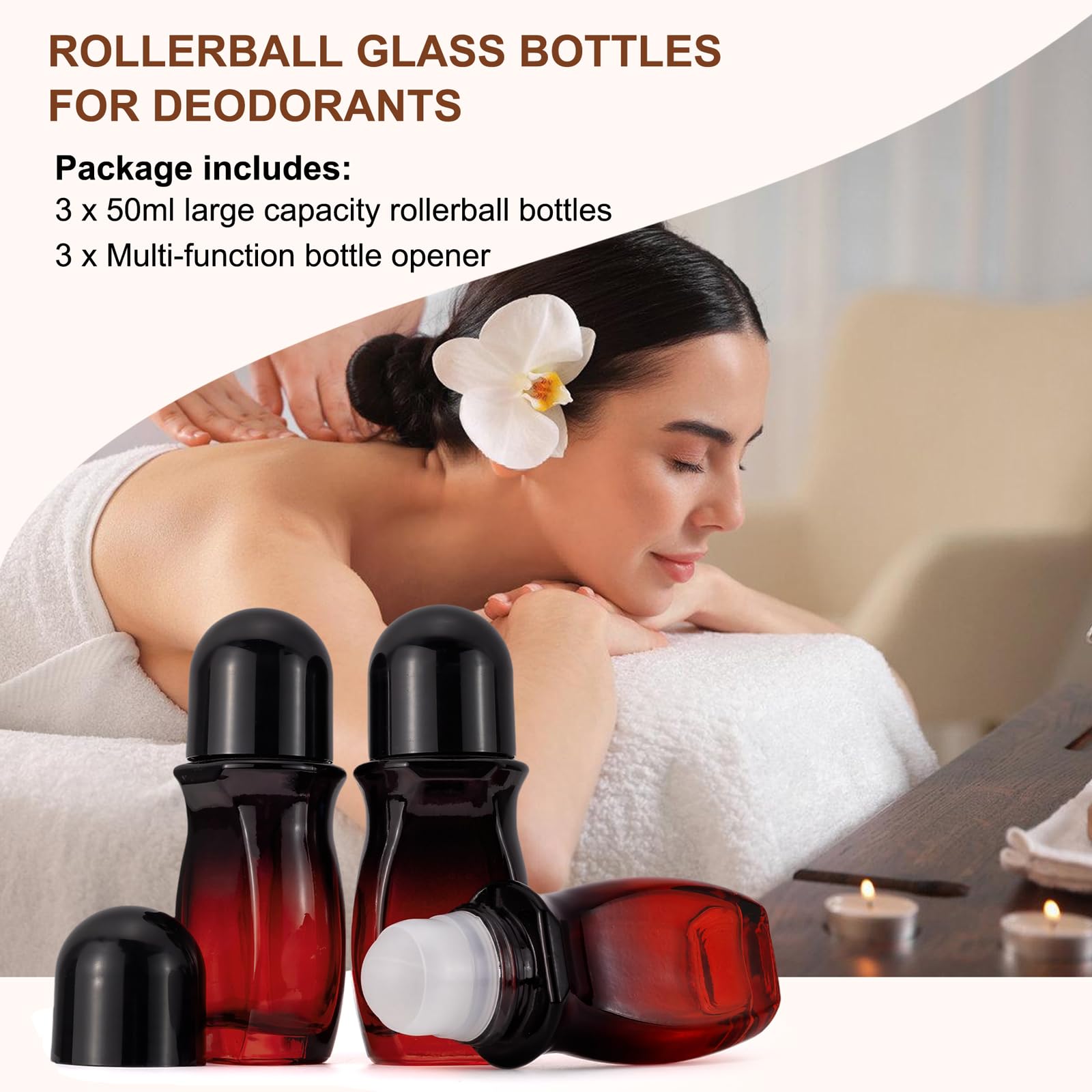 50ml Roll On Bottles for Deodorant & Essential Oils - 3 Pack Plastic Rollerball Bottles with Multi-Function Opener | Travel Size Empty Vials for Perfume, Aromatherapy & DIY Skincare | Perfect for Home, Travel & Gift Giving
