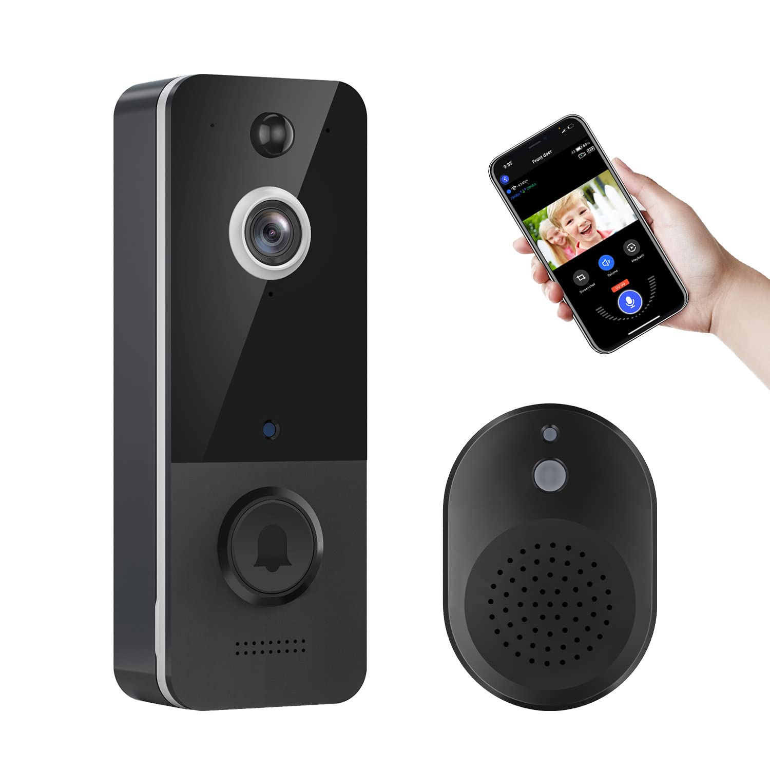 EKEN Wireless Wi-Fi Video Doorbell Camera with AI Smart Human Detection - Battery Powered, 2-Way Audio, Night Vision, Includes Indoor Chime & Cloud Storage | Perfect for Home Security & Smart Home Monitoring