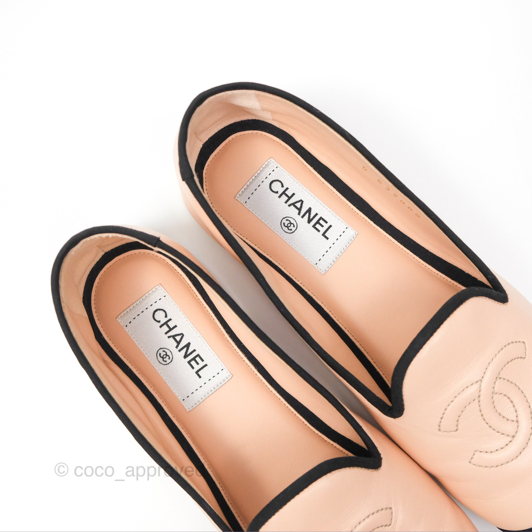 Chanel CC Cap Toe Loafers for Women - Black & Beige Leather Shoes Size 39 | Luxury Designer Loafers for Office, Party & Casual Wear