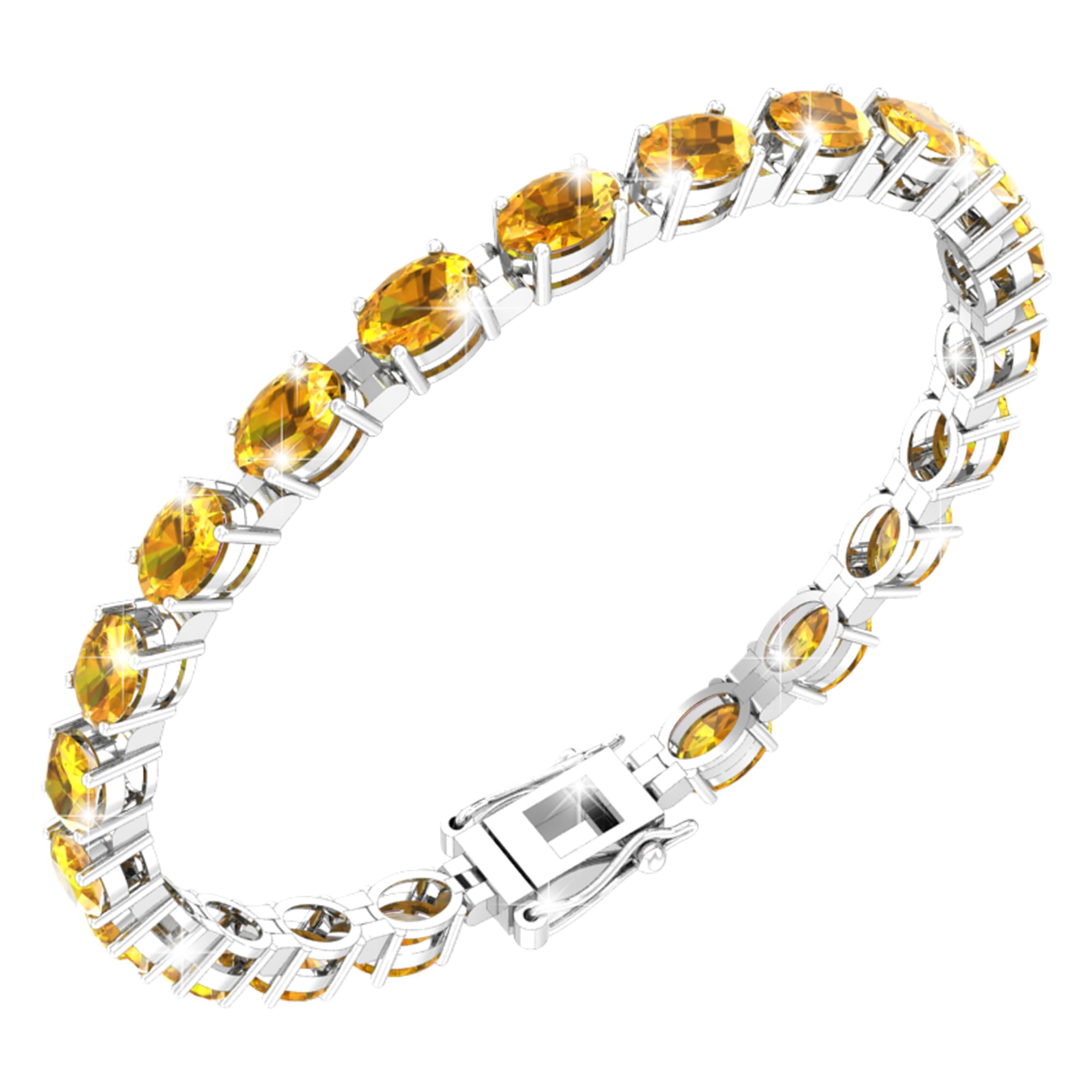 Gemstone Tennis Bracelet - 925 Sterling Silver Birthstone Bracelet with 21 Oval Gems, Secure Tongue Latch & Gift Box (7