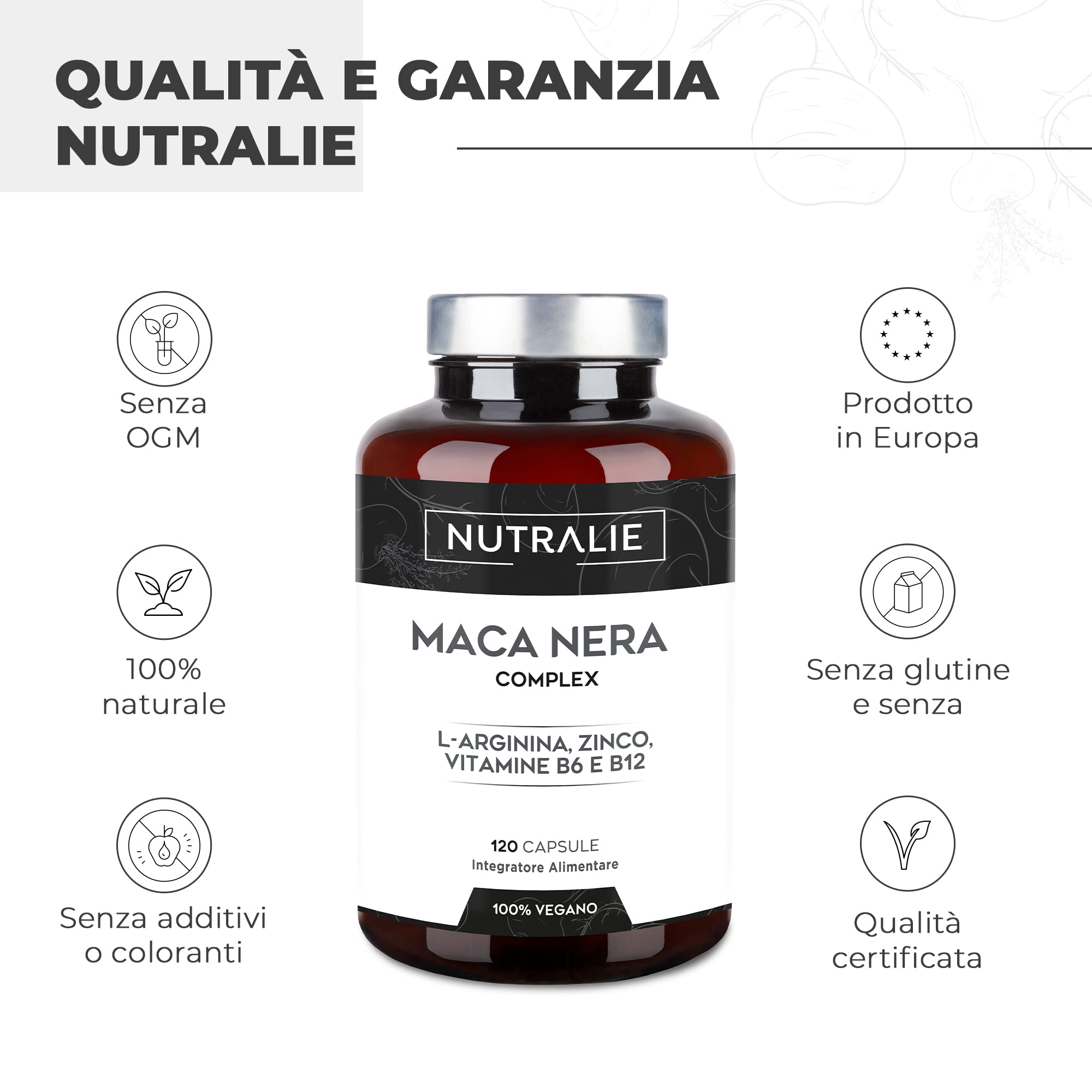 Premium Black Peruvian Maca 32000 mg - 2021 Award Winner - Andean Maca with L-Arginine + Zinc + High Concentration Vitamin B6 & B12 | 120 Vegan Maca Capsules by Nutralie - Boost Energy, Stamina & Libido for Athletes & Active Lifestyles