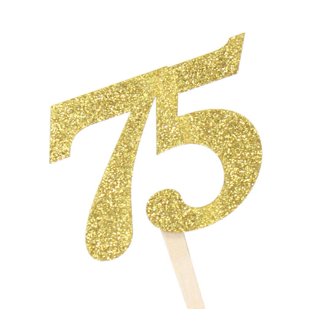 24 PCS Gold Glitter Number 75 Cupcake Toppers - 75th Birthday Party Decorations, Anniversary Cake Picks for Wedding, Retirement & Milestone Celebrations