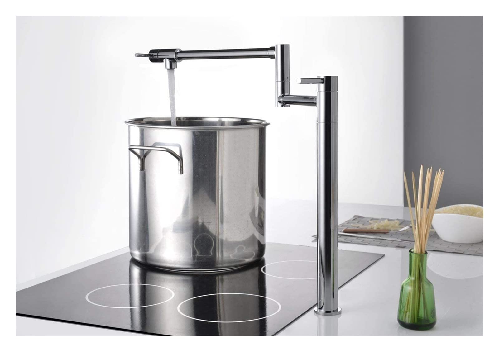 HUACHEN-CHAO Brass Deck Mount Pot Filler Faucet - Single Cold Water Brushed Nickel Finish with 20
