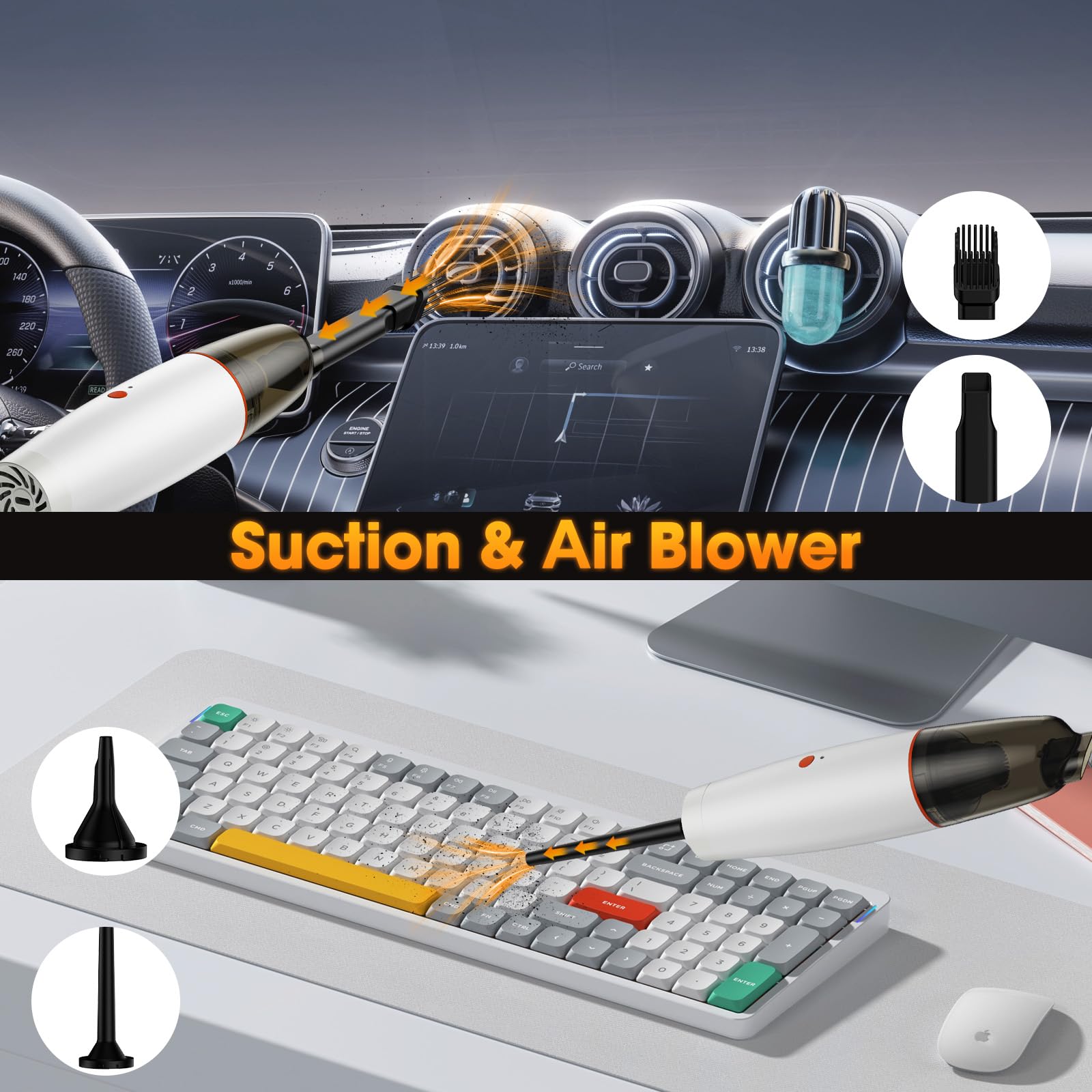 Portable Cordless Handheld Vacuum Cleaner - 20000PA Strong Suction, Rechargeable Mini Dust Buster for Car, Home & Office - Perfect for Cleaning Car Interiors, Keyboards, Sofas and Small Spaces