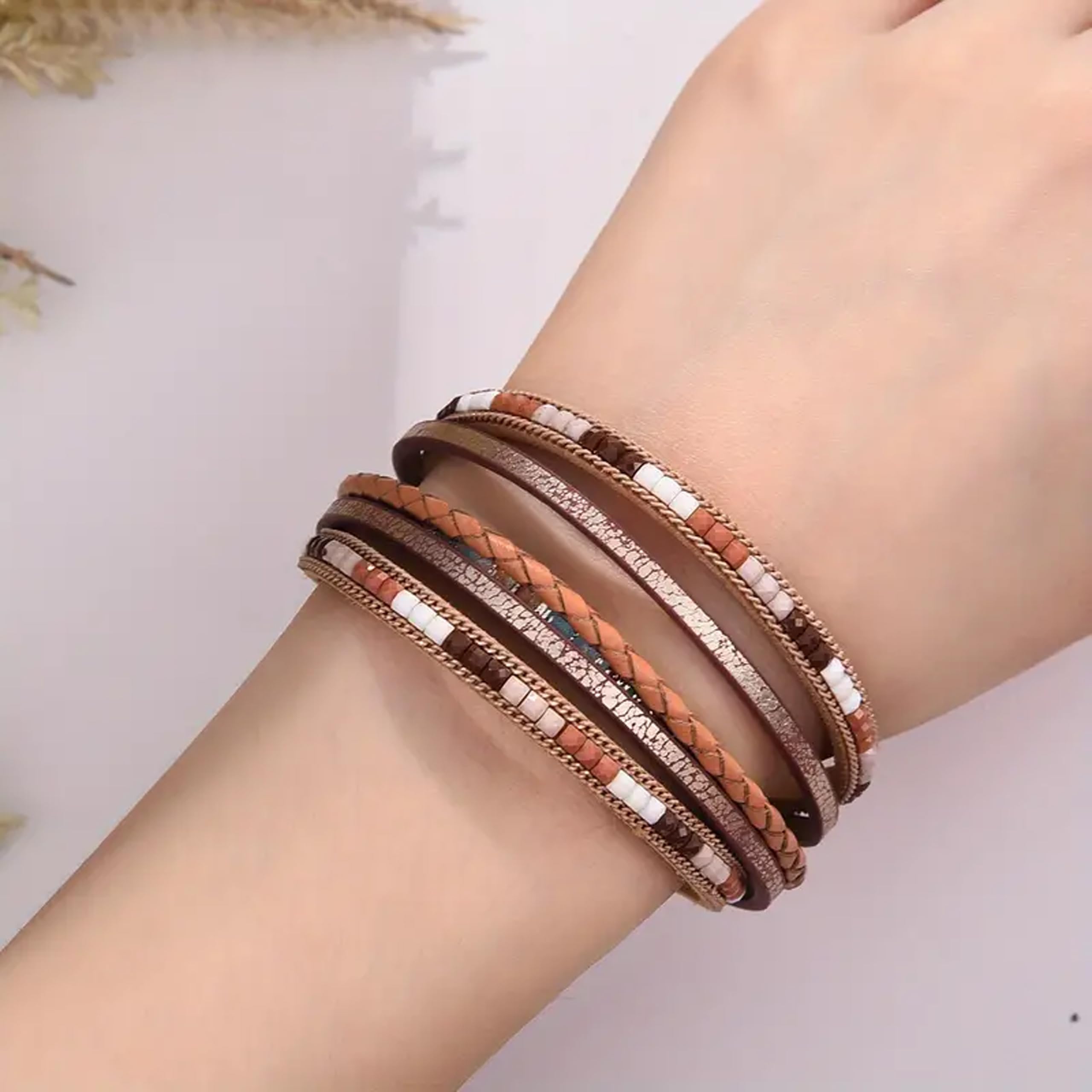 Trendy Blue Leather Wrap Bracelet for Women - Stackable Multi-Layer Cuff Western Jewelry | Perfect for Boho Outfits, Casual Wear & Festival Accessories