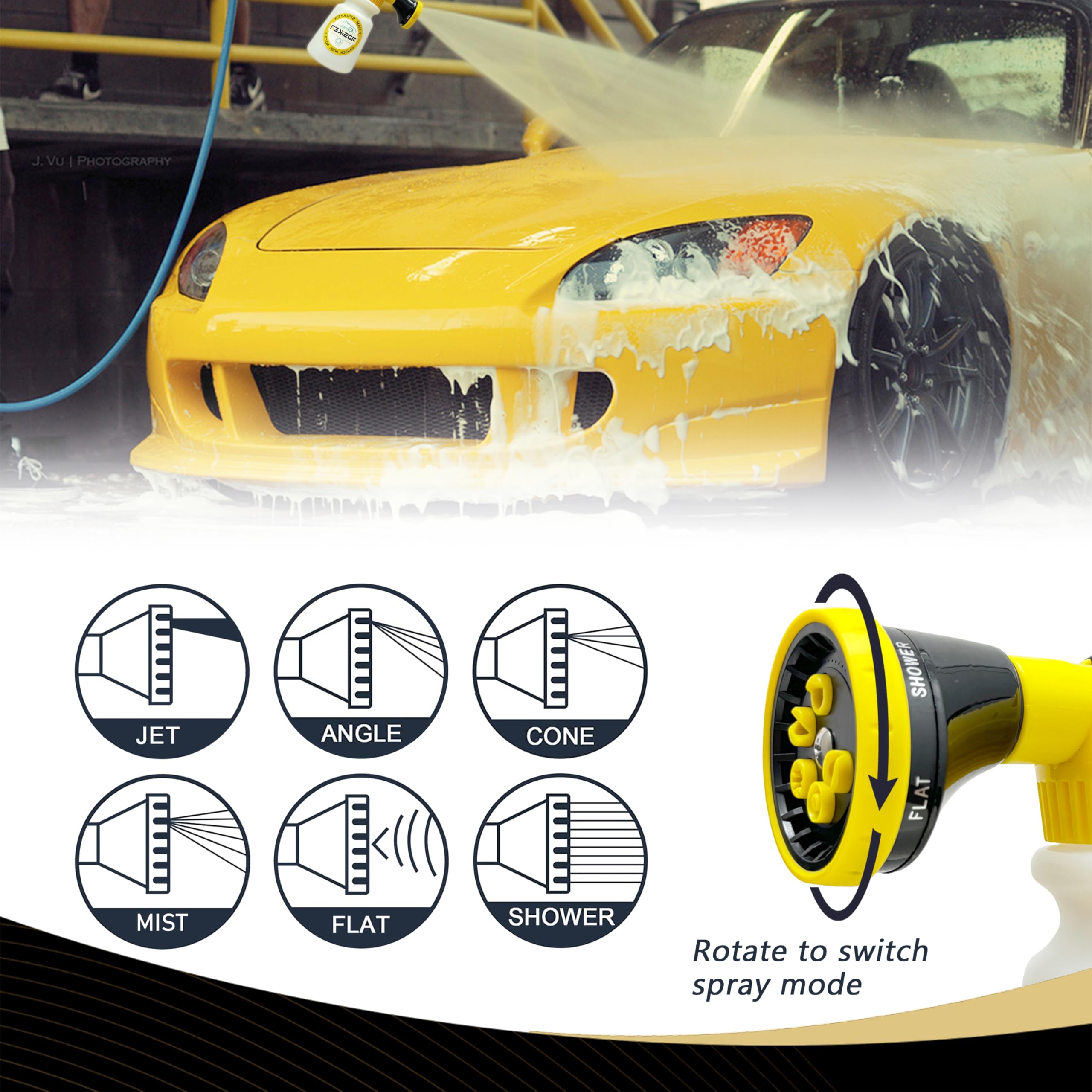 Premium Foam Cannon Car Wash Kit with Washing Sponge & Microfiber Towel - 1/2