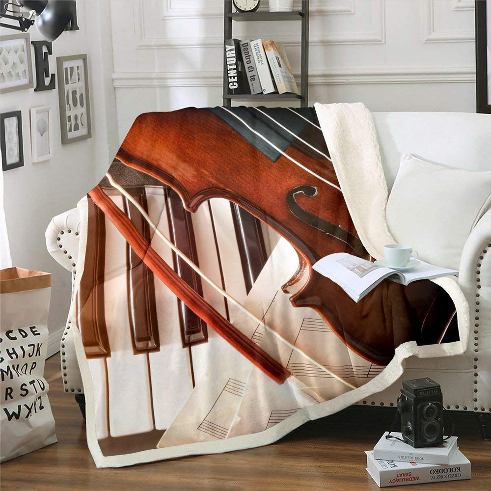 Elegant Violin Throw Blanket - Soft Flannel Music Theme Blanket for Couch, Sofa & Bed (60x80 Inches) - Perfect for Living Room Decor, Gift for Musicians & Cozy Winter Nights