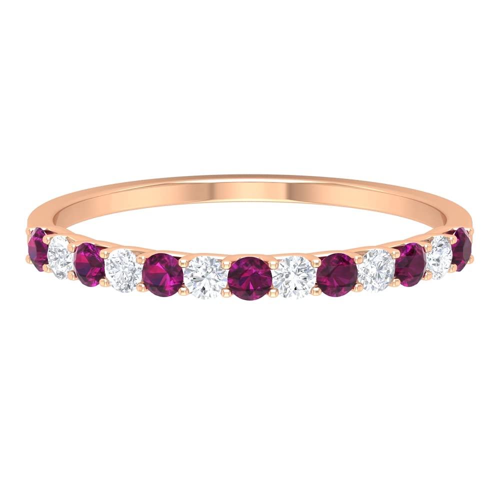 0.50 CT Rhodolite and Diamond Ring for Women - 14K Solid Gold Semi Eternity Band - Genuine Gemstone Wedding & Anniversary Jewelry - Perfect for Bridal, Engagement, and Special Occasion Gifts