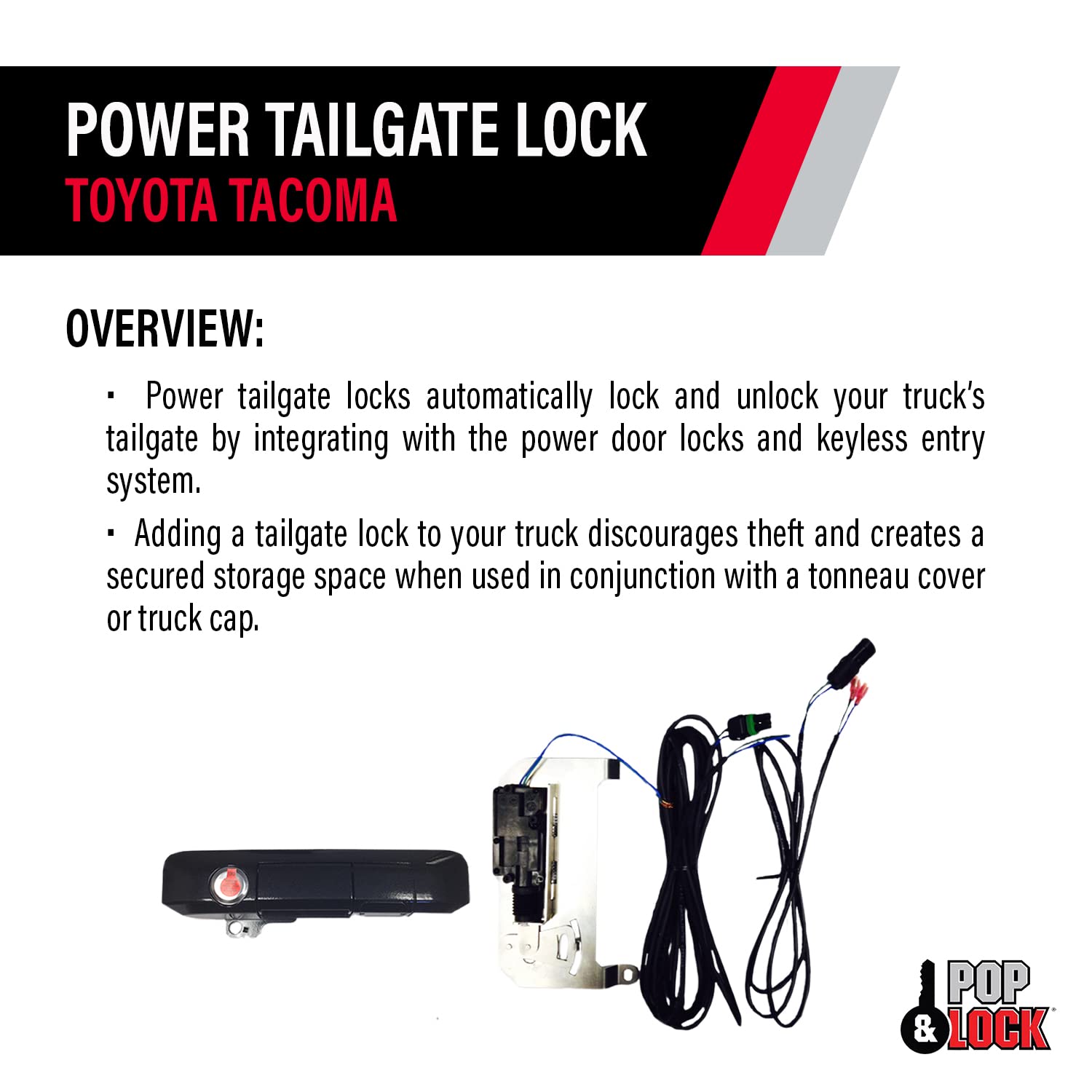 Pop & Lock PL85413 Black Sand Pearl Power Tailgate Lock with Bolt Codeable Technology for Toyota Tacoma - Smart Keyless Entry & Anti-Theft Security - Perfect for Truck Bed Protection & Off-Road Adventures