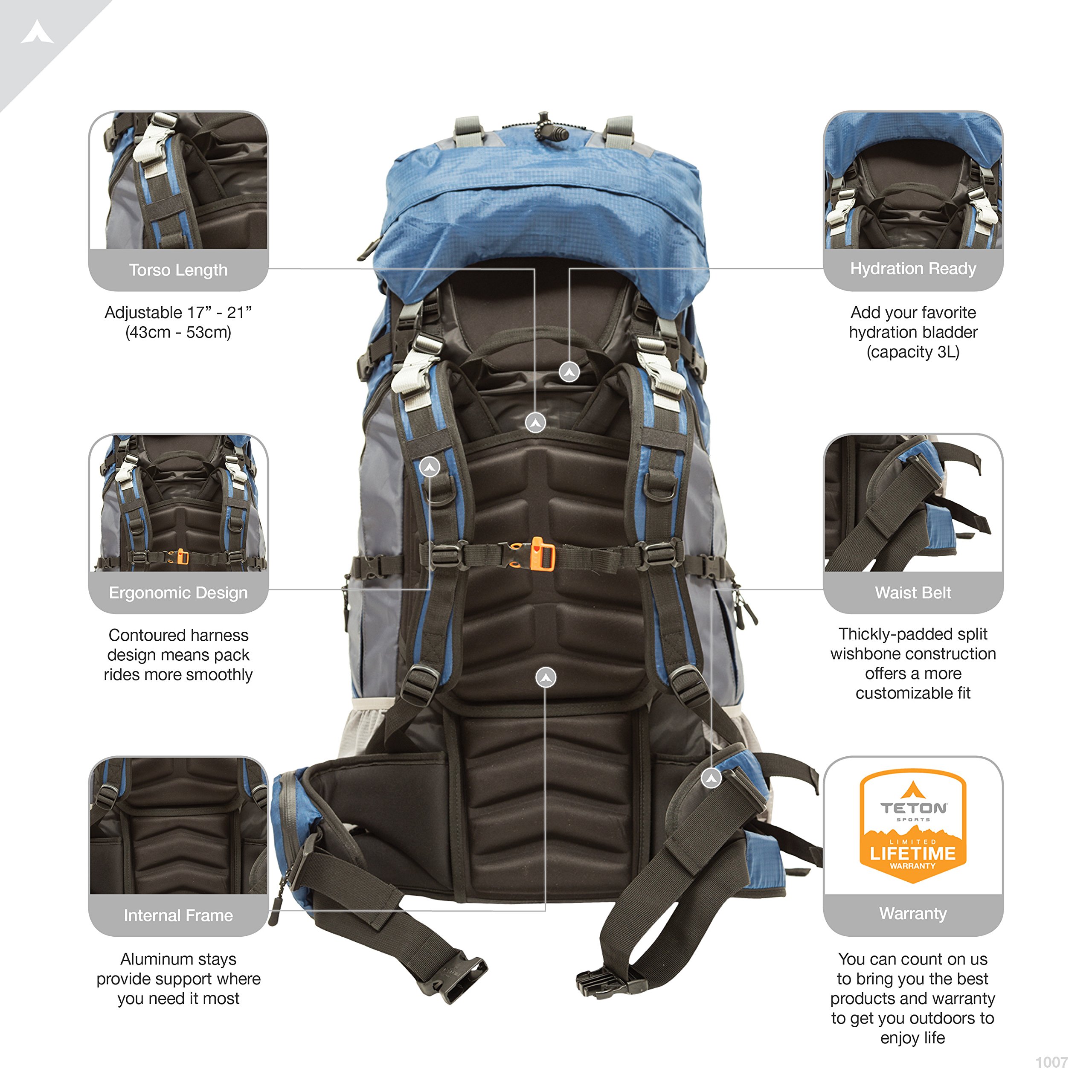 TETON Sports Outfitter 4600 Ultralight Internal Frame Backpack - 75L High-Performance Hiking & Camping Backpack for Outdoor Adventures, Travel & Trekking - Durable & Comfortable Blue Backpack for Men & Women - Perfect for Long-Distance Hiking, Mountain Climbing & Backpacking Trips