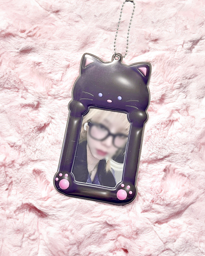Ducky World Malang Black Nyang Cat Photocard Holder Keychain - Cute K-Pop BTS Photo Card Accessory for Fans, Collectors & Gift Giving