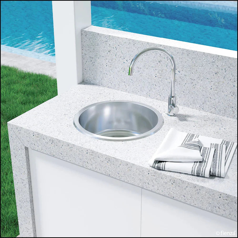 Fienza Tiva 68103 33-inch Stainless Steel Round Kitchen Sink, 16 Gauge Undermount Single Bowl with Soundproof Pad - Perfect for Modern Farmhouse, RV & Small Kitchen Remodels