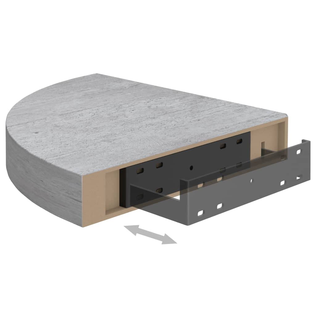 Modern Floating Corner Shelves Set of 2 - Concrete Gray MDF Wall Mounted Storage (9.8