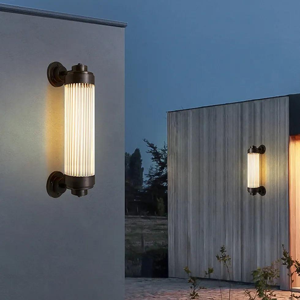 Modern Black Ribbed Glass Wall Light - Waterproof Outdoor Sconce for Porch, Patio, Garden & Entryway Lighting | Durable & Weather-Resistant