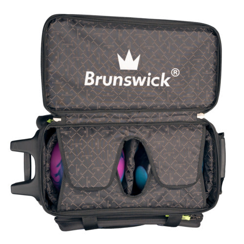 Brunswick Quest Double Roller Black Bowling Bag - Durable & Spacious for Bowling Balls & Accessories - Perfect for League Play & Tournaments