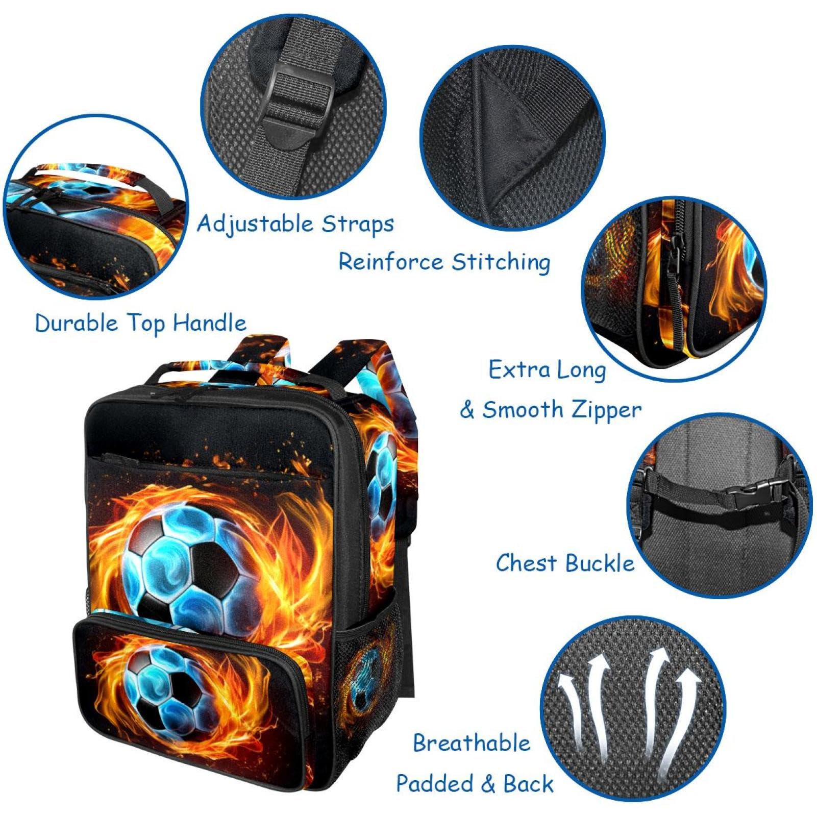 Best Travel Backpack for Women & Men - Lightweight Durable Hiking Backpack with Flaming Football Design - Perfect for Camping, School & Outdoor Adventures