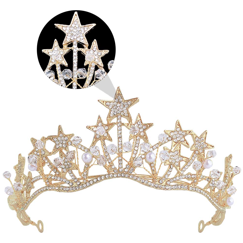 1pc Sparkling Rhinestone Star Headband Crown - Elegant Prom Tiara Hair Accessories for Women, Princess Party Headdress with Pearls (Perfect for Birthday, Christmas, Banquet & Special Occasions)